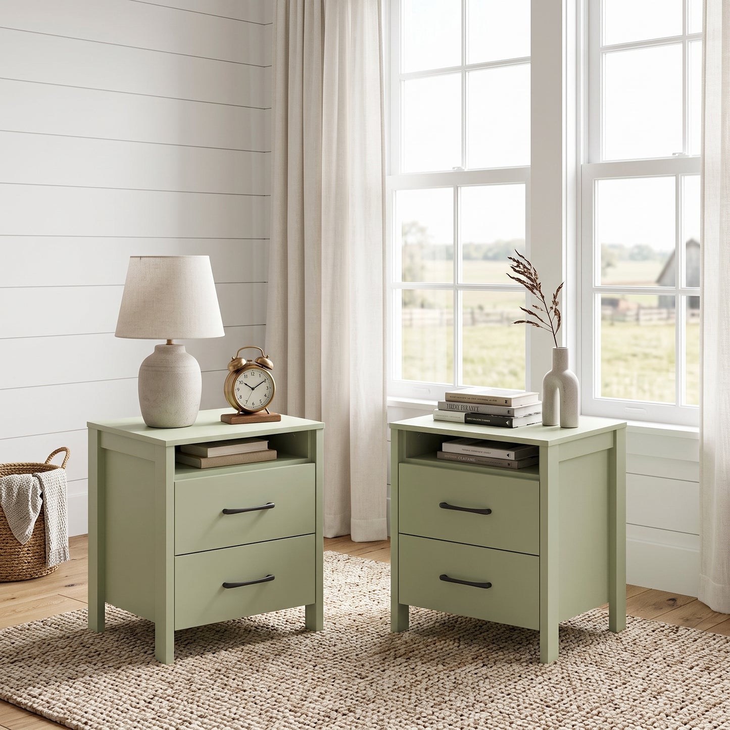 Galano Modern 2-Drawer Nightstand with Open Storage 21" W × 15.7" D × 22.7" H