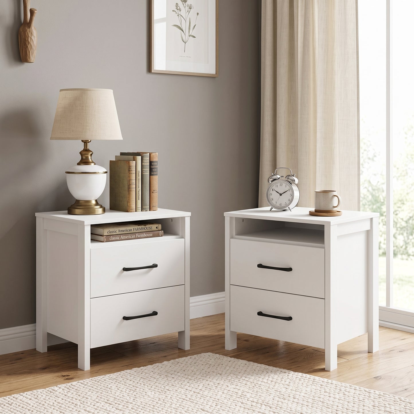 Galano Modern 2-Drawer Nightstand with Open Storage 21" W × 15.7" D × 22.7" H