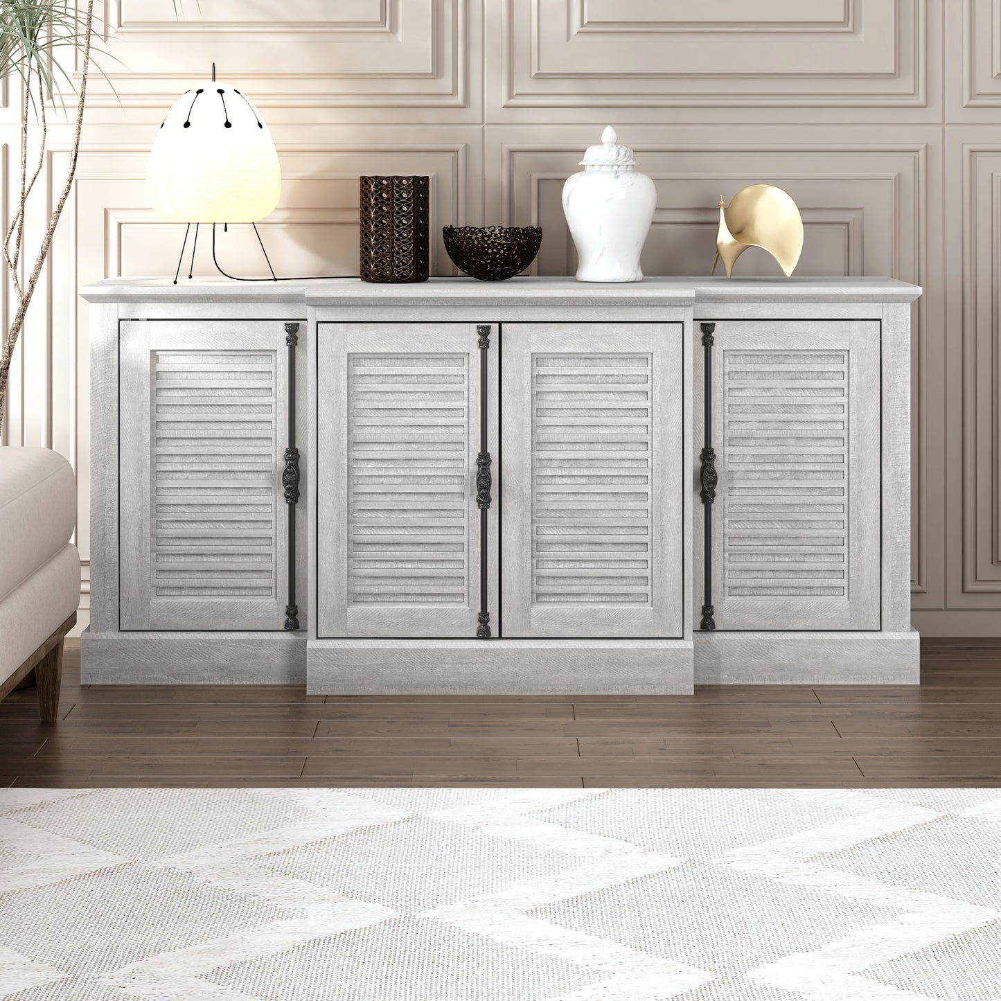 Galano sideboard with louvered doors in gray 60.4" W × 18.2" D × 29.3" H