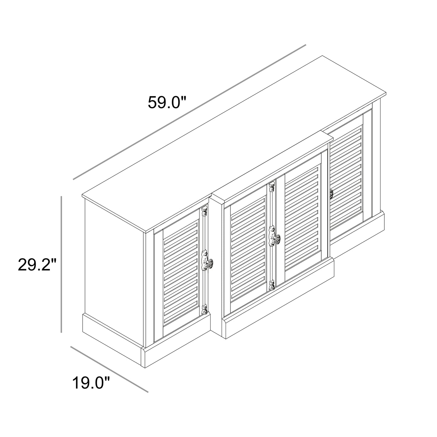 Galano sideboard with louvered doors in gray 60.4" W × 18.2" D × 29.3" H