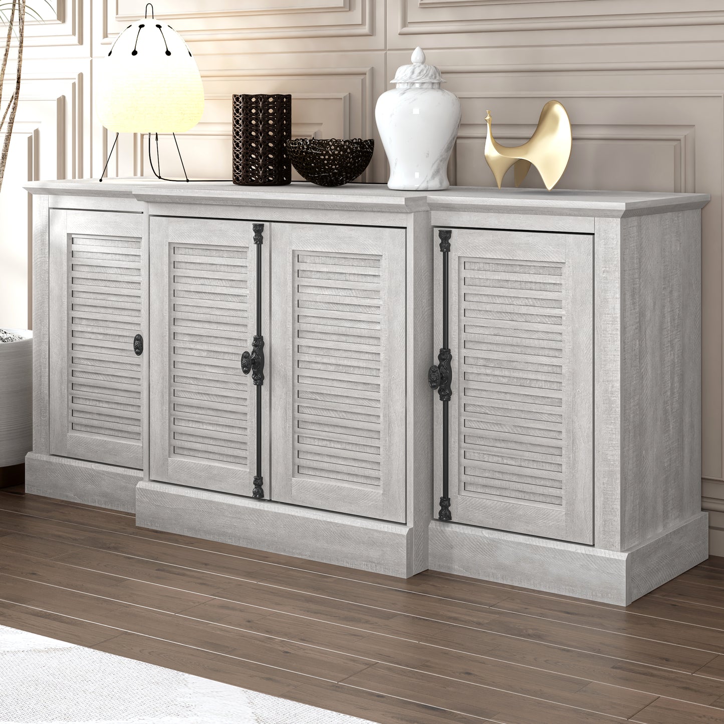 Galano sideboard with louvered doors in gray 60.4" W × 18.2" D × 29.3" H