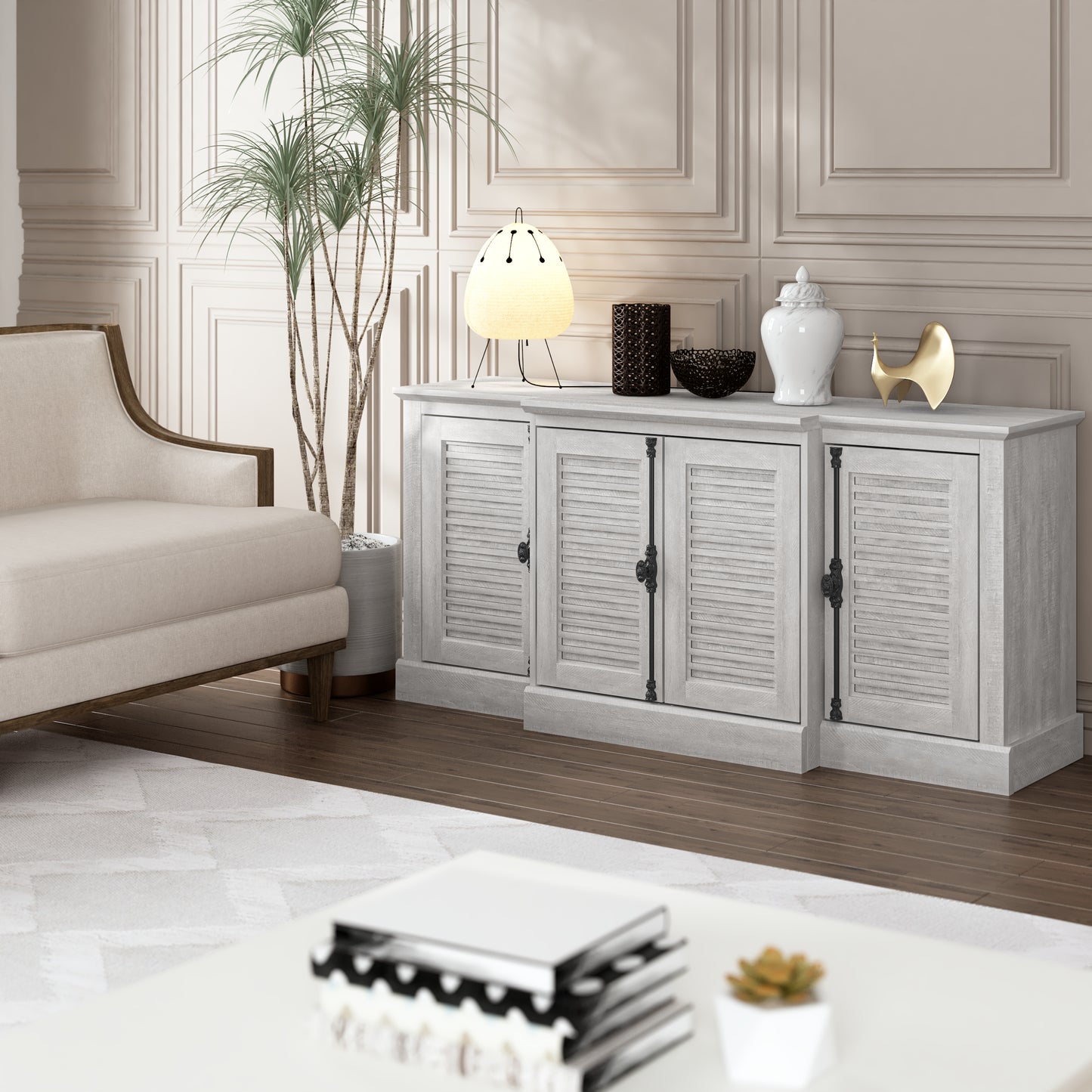 Galano sideboard with louvered doors in gray 60.4" W × 18.2" D × 29.3" H