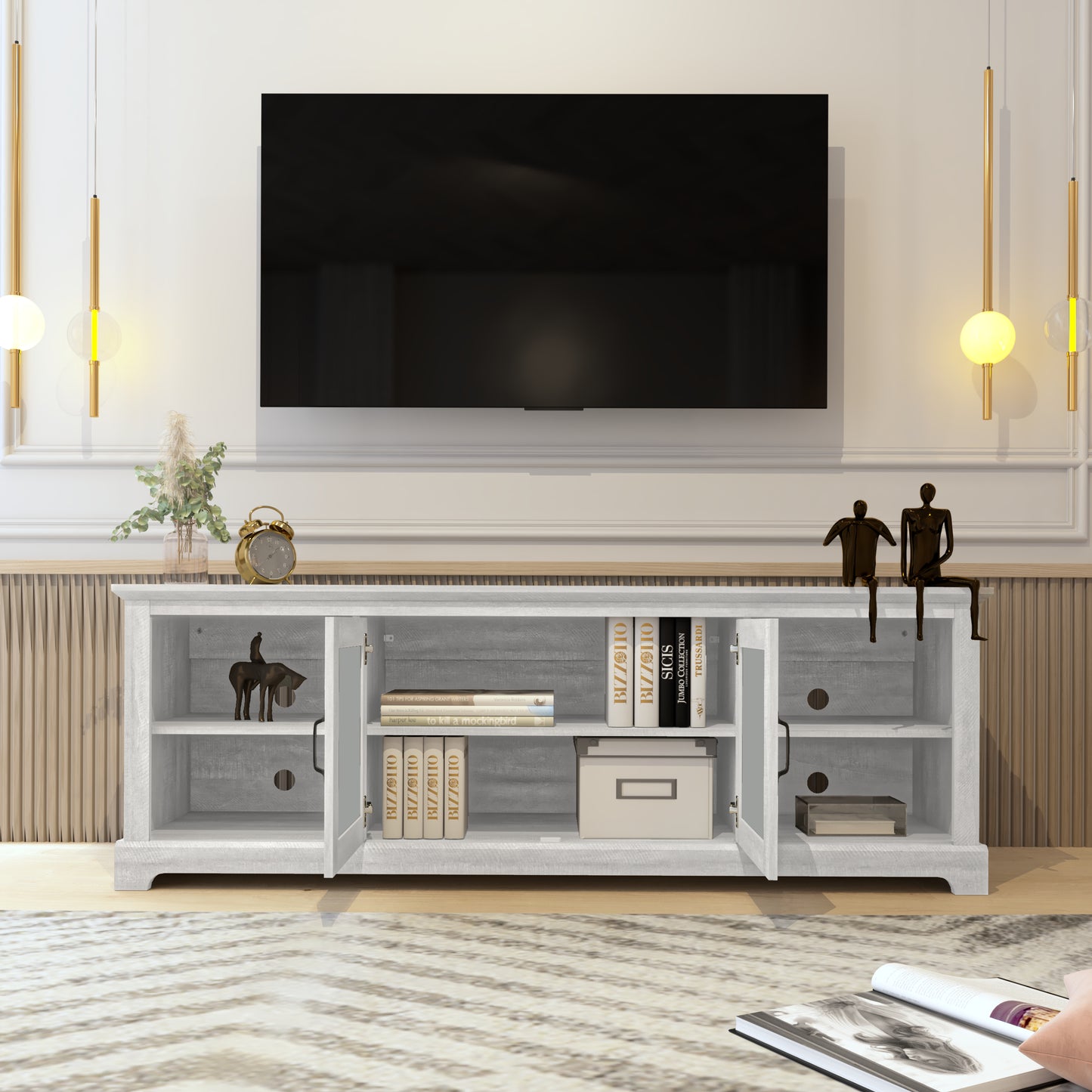 Galanp TV Stand with Mirrored Door Storage 68.2 W" × 17.1 D" × 23.7 H"