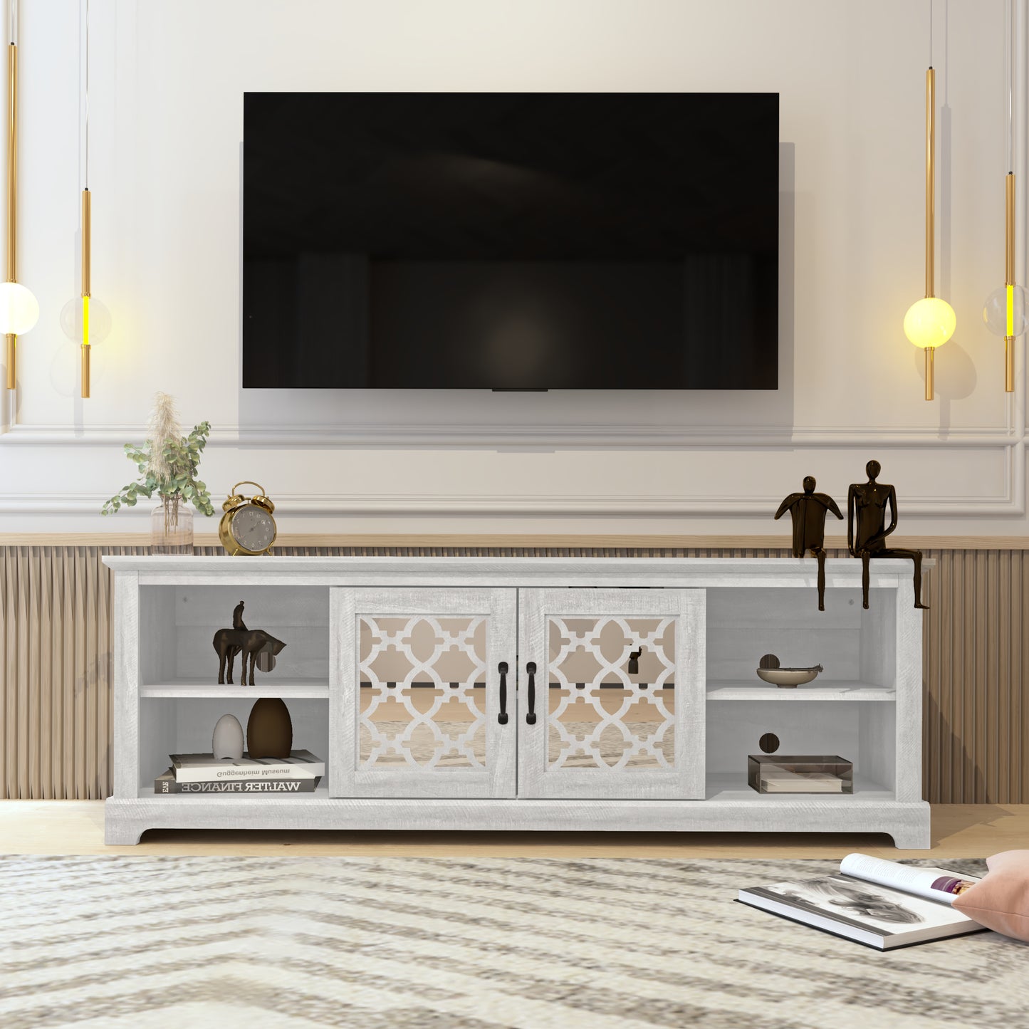 Galanp TV Stand with Mirrored Door Storage 68.2 W" × 17.1 D" × 23.7 H"
