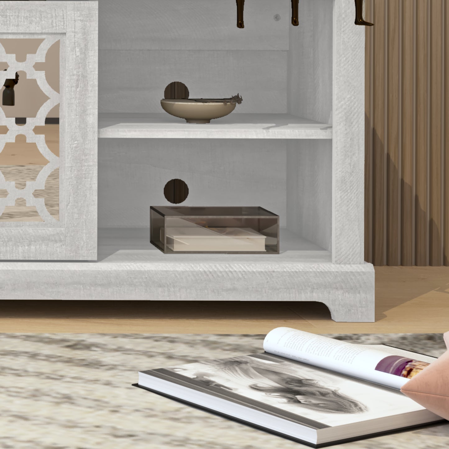 Galanp TV Stand with Mirrored Door Storage 68.2 W" × 17.1 D" × 23.7 H"