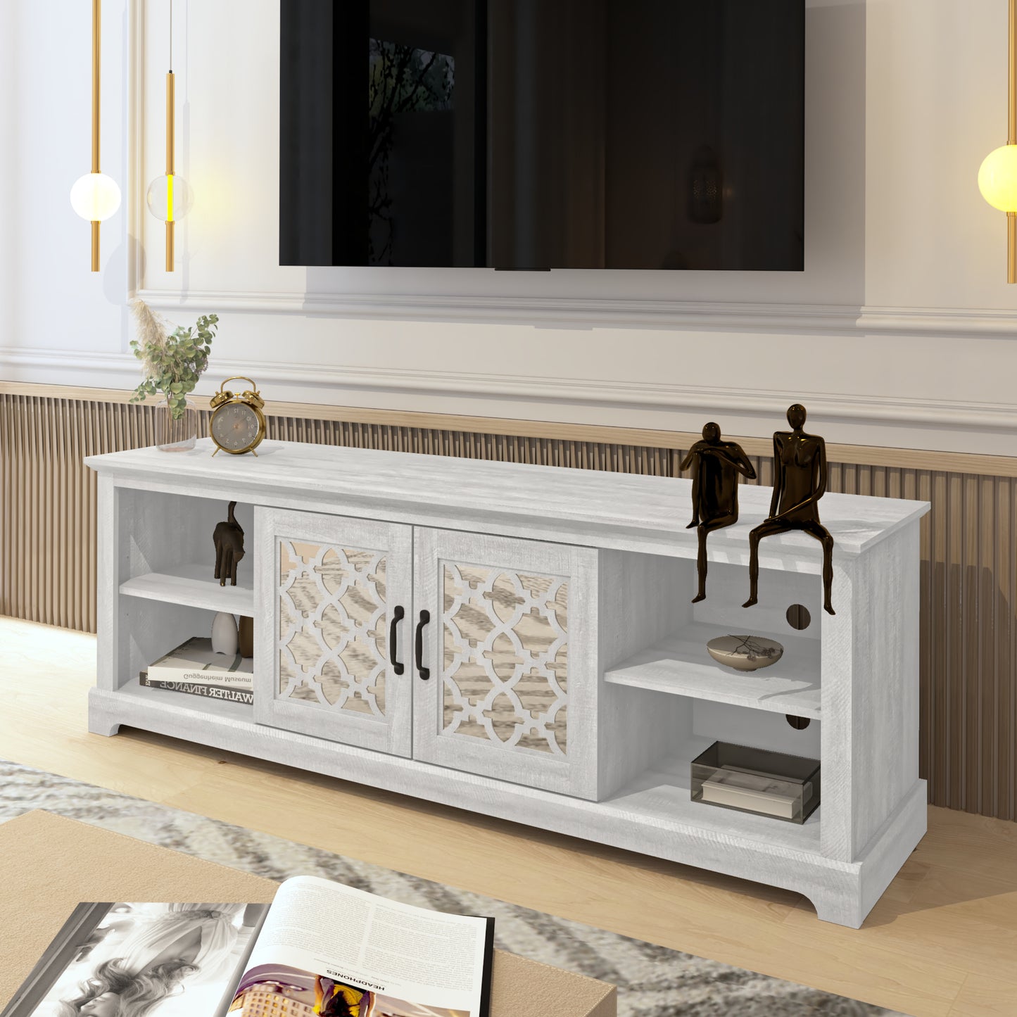Galanp TV Stand with Mirrored Door Storage 68.2 W" × 17.1 D" × 23.7 H"