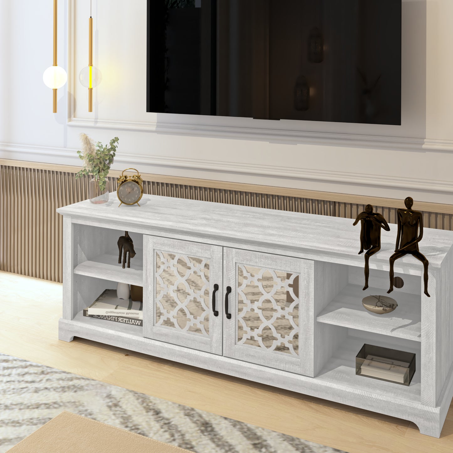 Galanp TV Stand with Mirrored Door Storage 68.2 W" × 17.1 D" × 23.7 H"