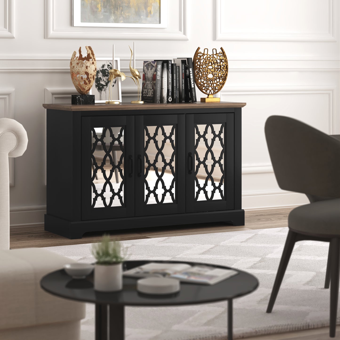Galano sideboard with acrylic lattice doors in dusty gray oak 45.7" W × 15.7" D × 29.3" H