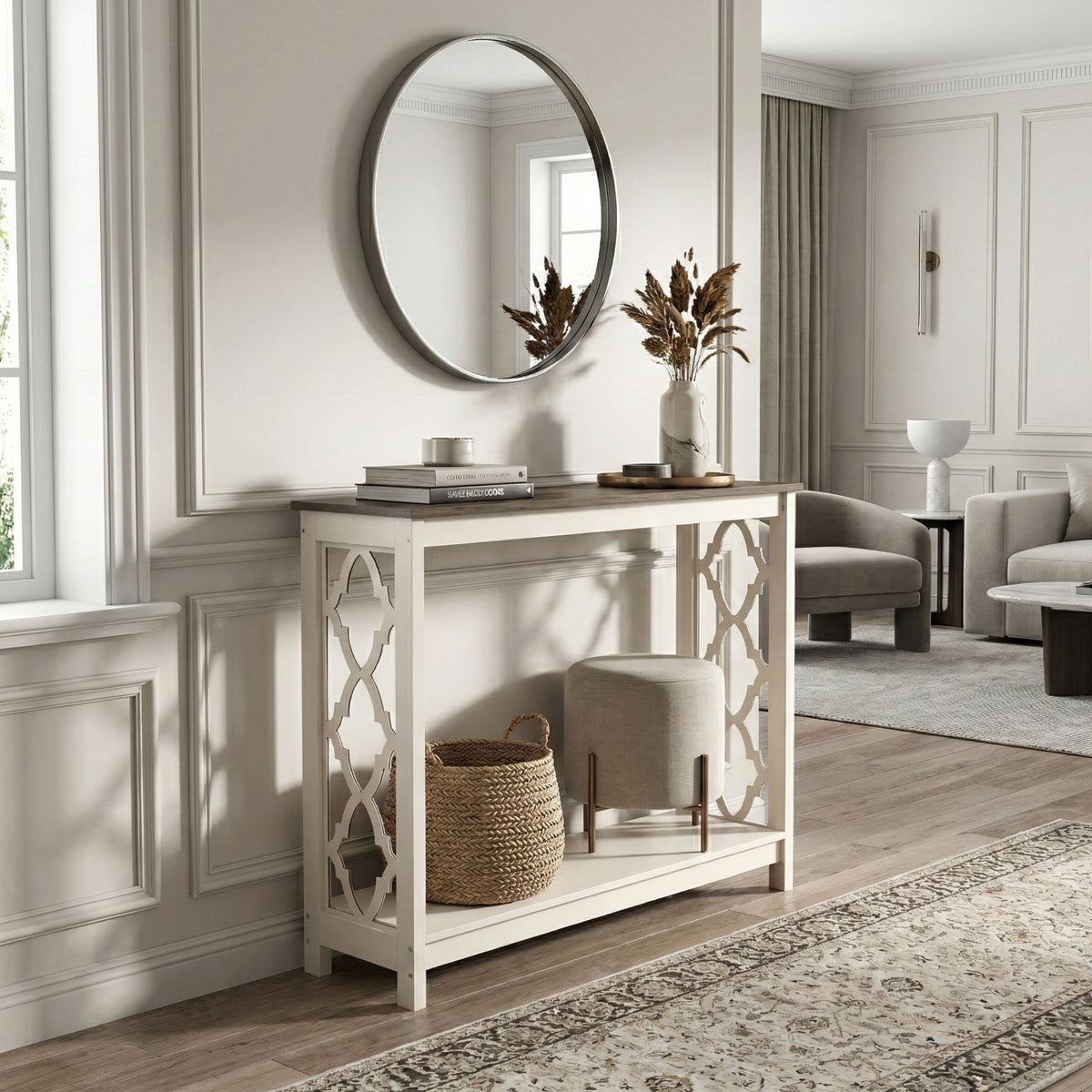 Galano 38" Console Table with Lattice Cutout Sides and Storage Shelf