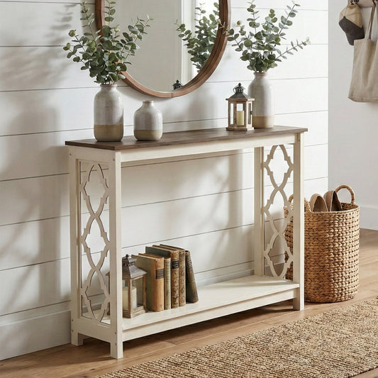 Galano 38" Console Table with Lattice Cutout Sides and Storage Shelf