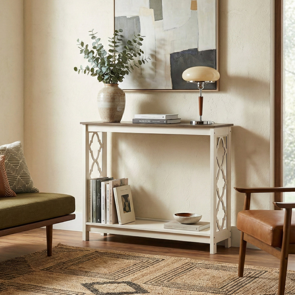 Galano 38" Console Table with Lattice Cutout Sides and Storage Shelf