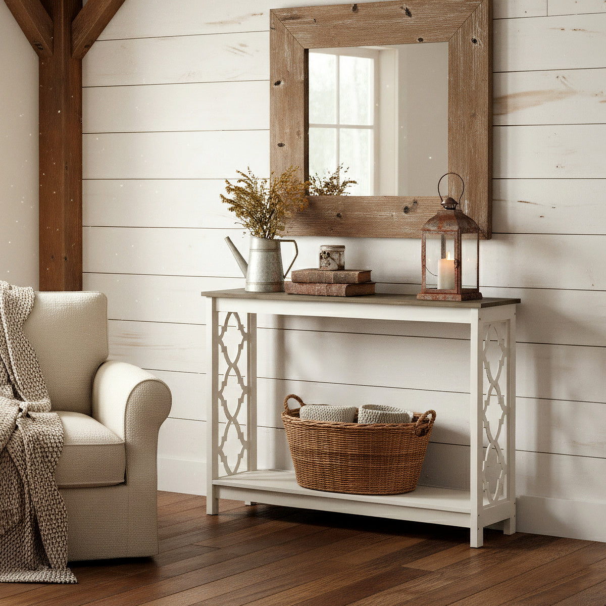 Galano 38" Console Table with Lattice Cutout Sides and Storage Shelf