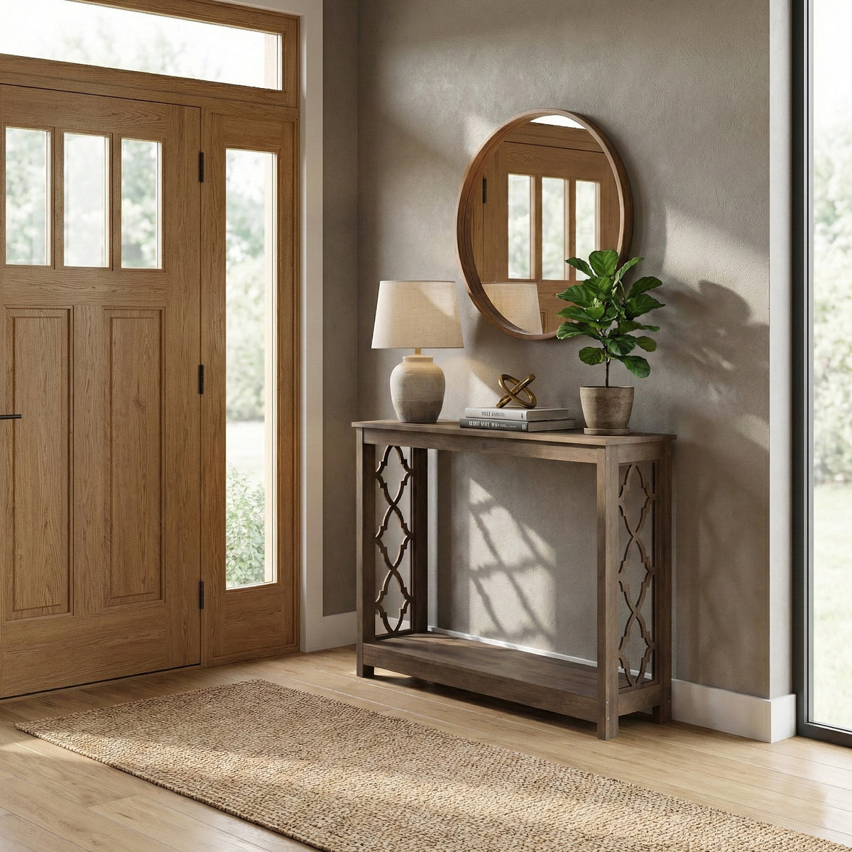 Galano 38" Console Table with Lattice Cutout Sides and Storage Shelf