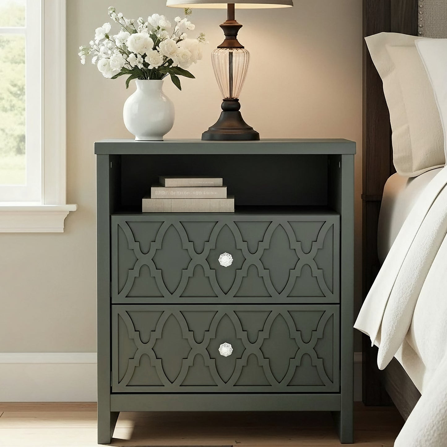 Galano 2-Drawer Nightstand with Open Shelf 22.8" W × 15.7" D × 26.8" H