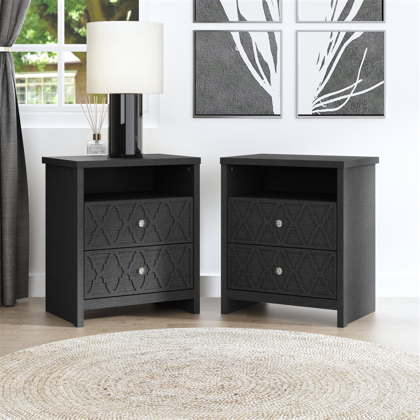 Galano Modern 2-Drawer Nightstands with Storage Shelf Set of 2 22.8" W × 15.7" D × 26.8" H
