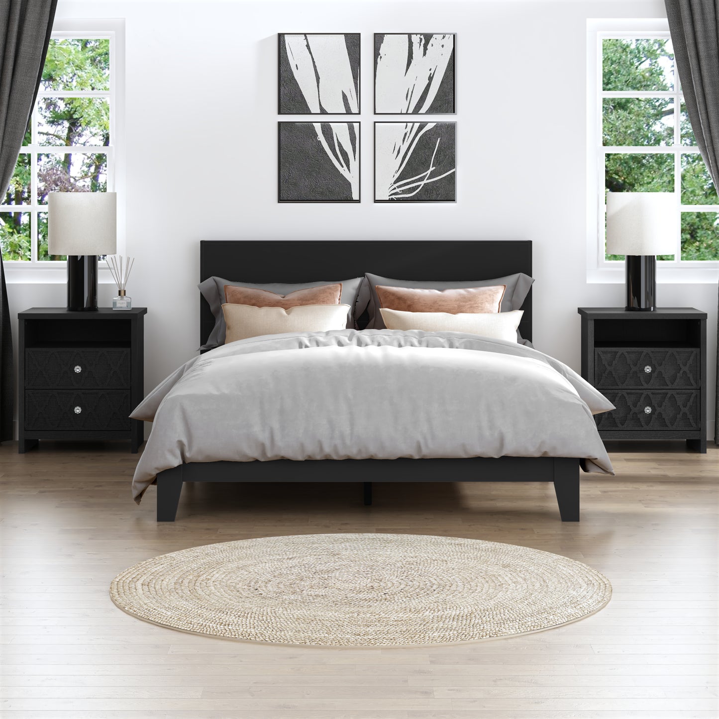 Galano Modern 2-Drawer Nightstands with Storage Shelf Set of 2 22.8" W × 15.7" D × 26.8" H