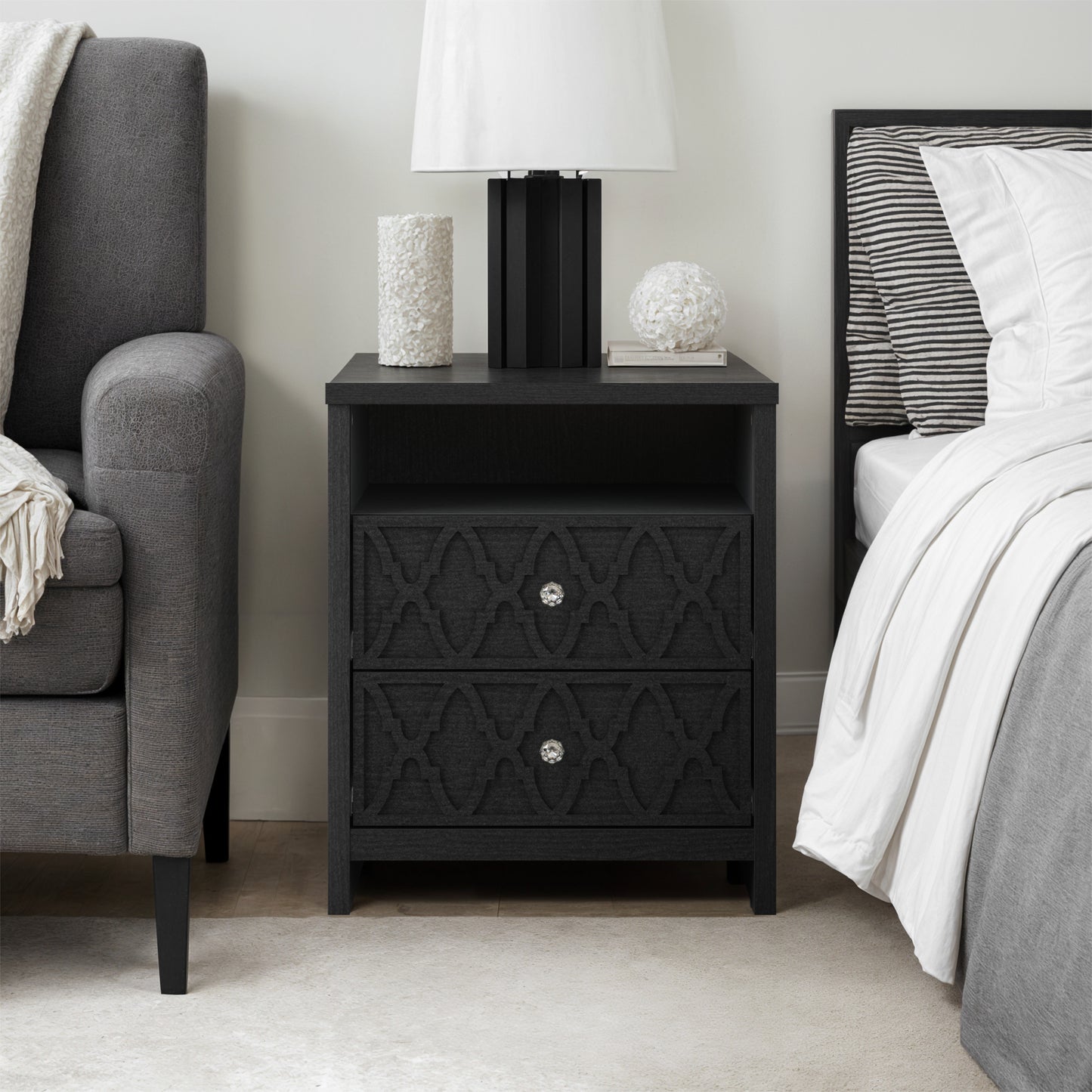 Galano Modern 2-Drawer Nightstands with Storage Shelf Set of 2 22.8" W × 15.7" D × 26.8" H