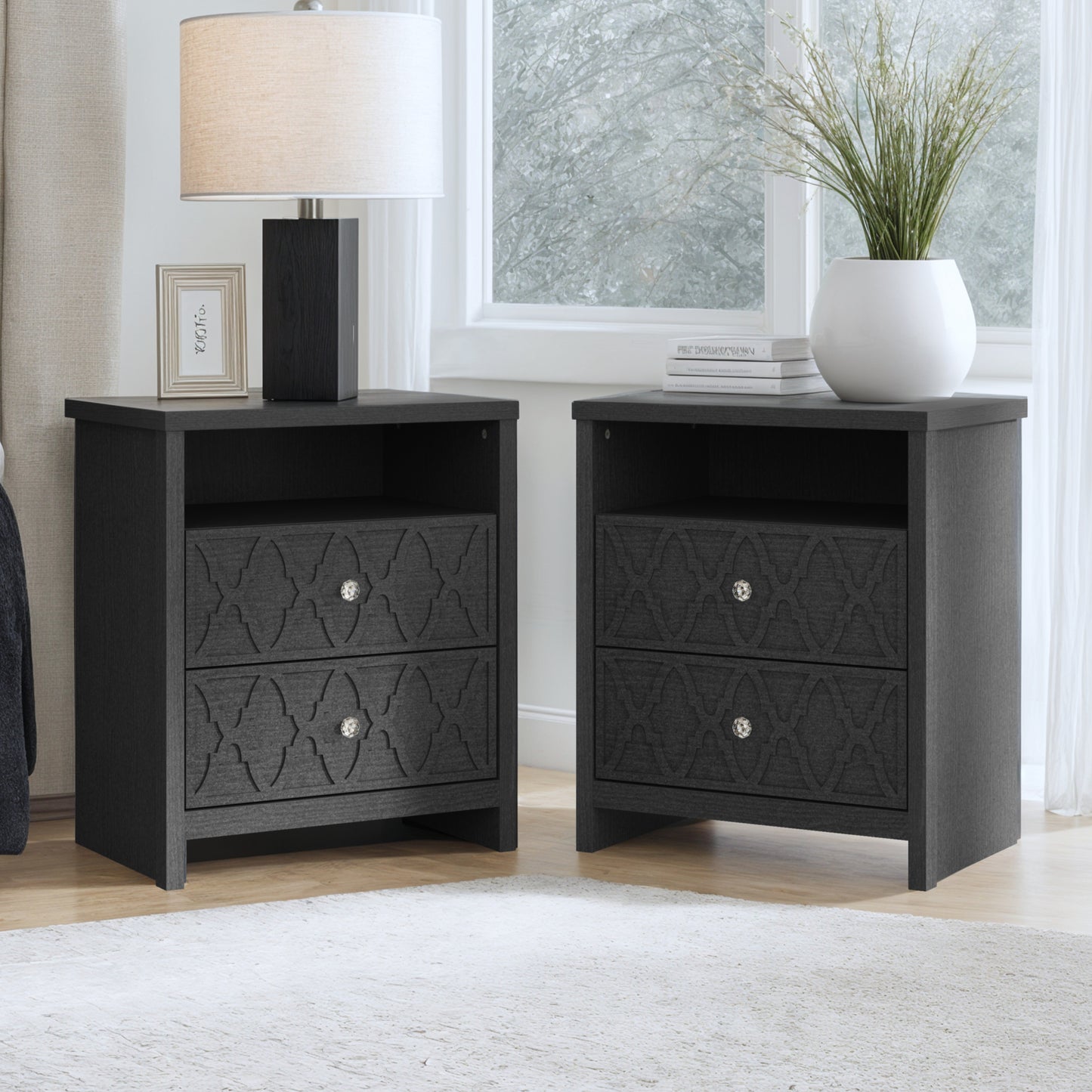 Galano Modern 2-Drawer Nightstands with Storage Shelf Set of 2 22.8" W × 15.7" D × 26.8" H