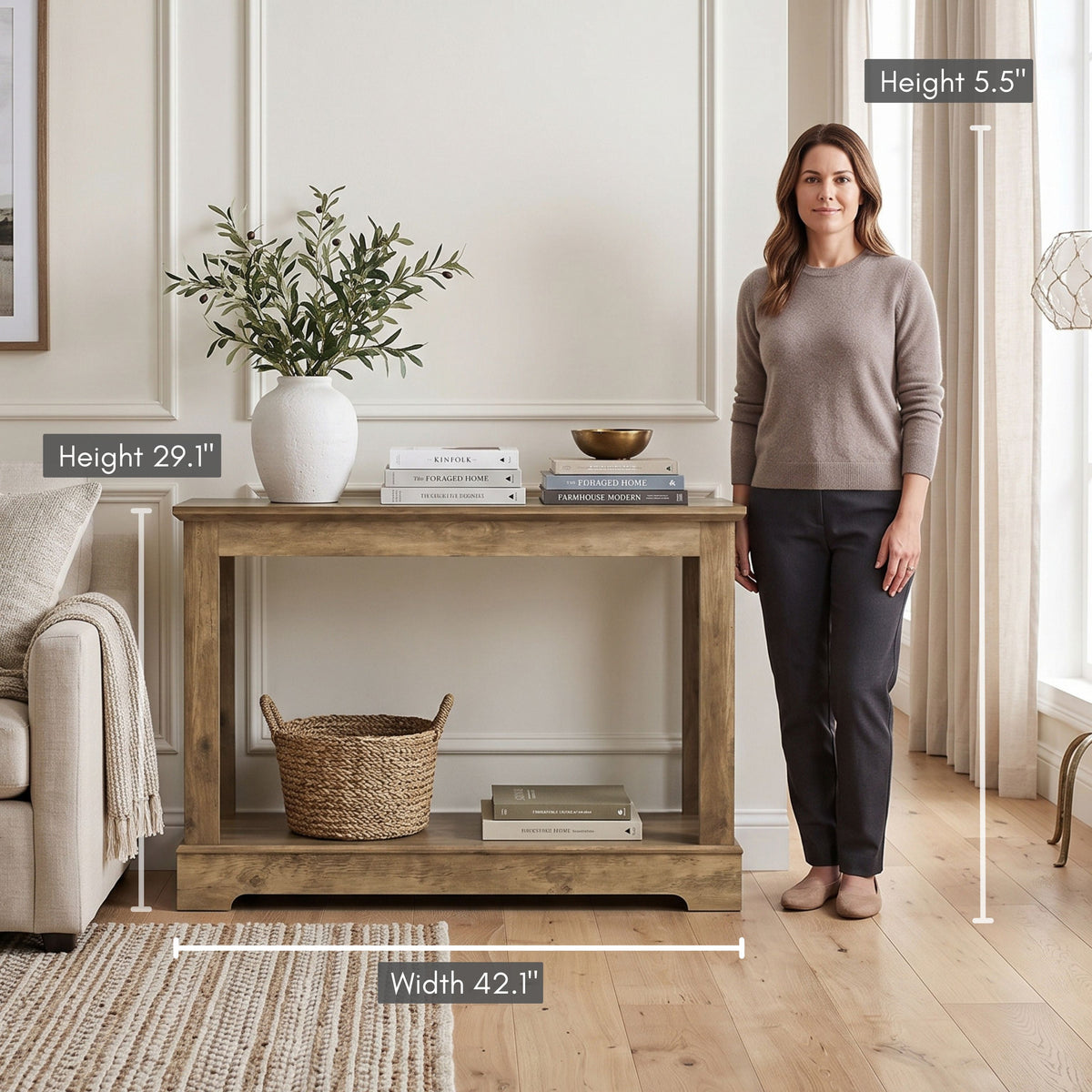 Galano 42.1" Traditional Wood Console Table with Decorative Cutout Panels and Storage Shelf