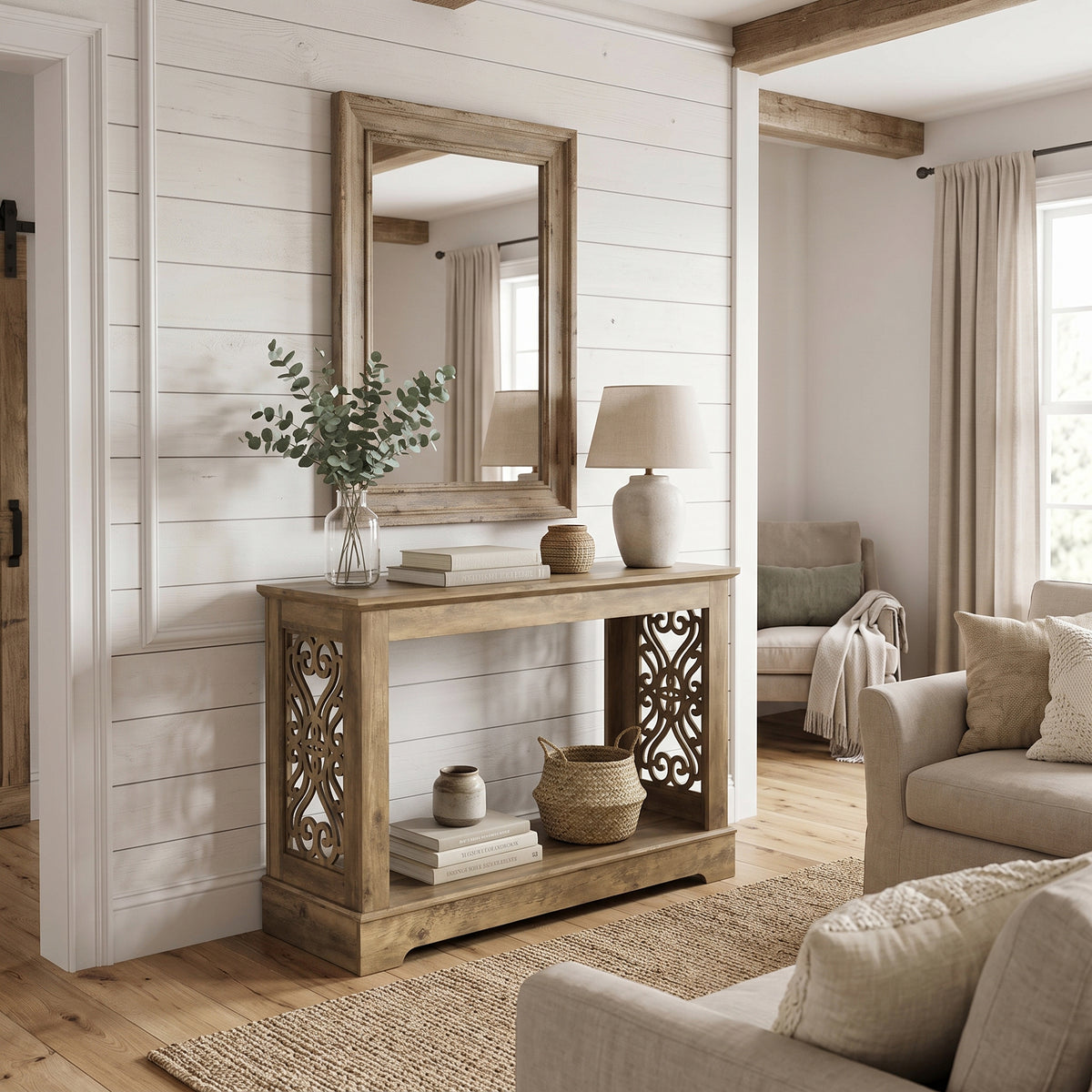 Galano 42.1" Traditional Wood Console Table with Decorative Cutout Panels and Storage Shelf