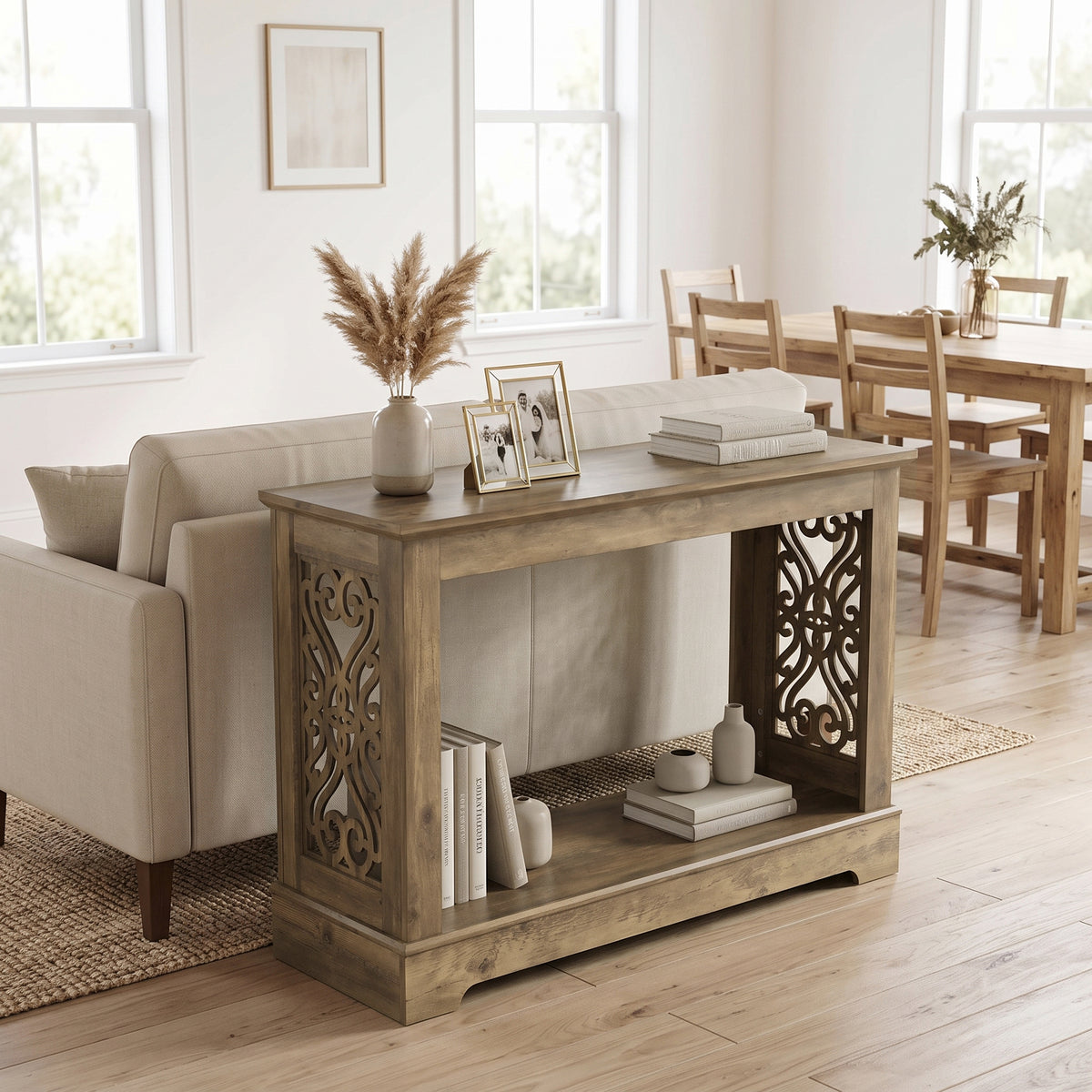 Galano 42.1" Traditional Wood Console Table with Decorative Cutout Panels and Storage Shelf