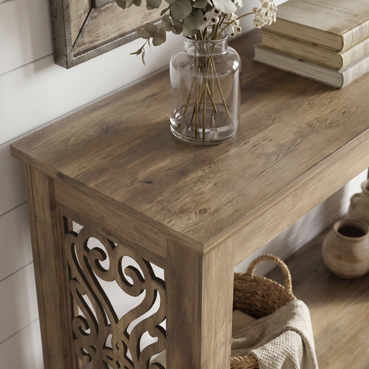Galano 42.1" Traditional Wood Console Table with Decorative Cutout Panels and Storage Shelf