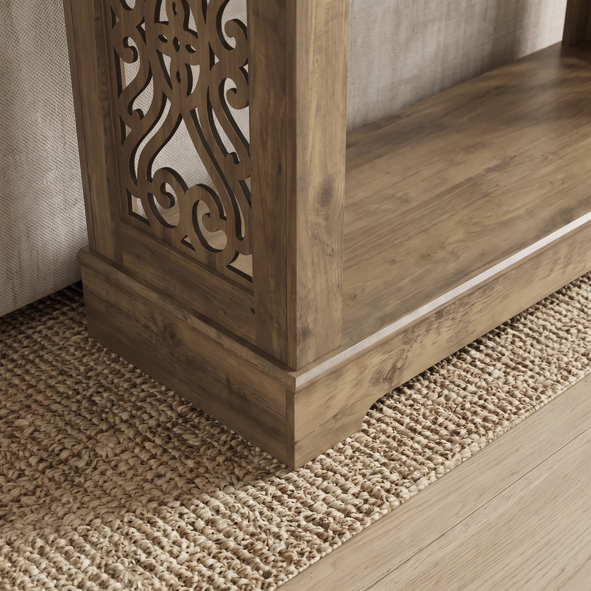 Galano 42.1" Traditional Wood Console Table with Decorative Cutout Panels and Storage Shelf