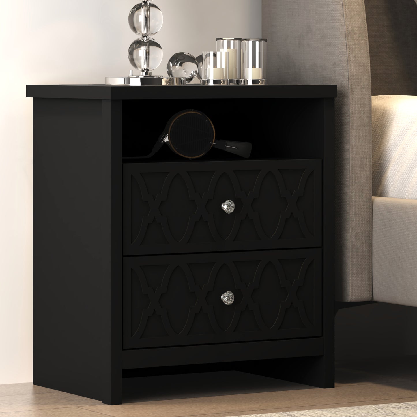 Galano 2-Drawer Nightstand with Open Shelf 22.8" W × 15.7" D × 26.8" H