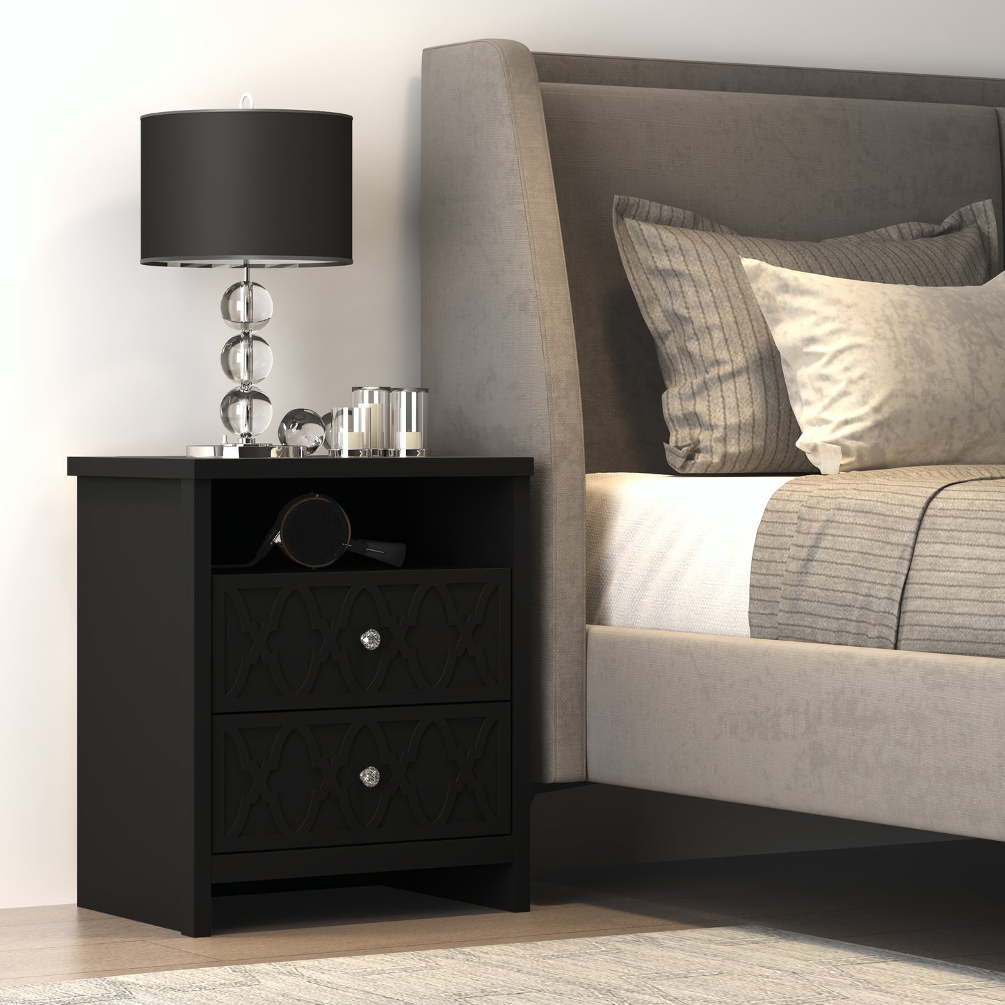 Galano 2-Drawer Nightstand with Open Shelf 22.8" W × 15.7" D × 26.8" H