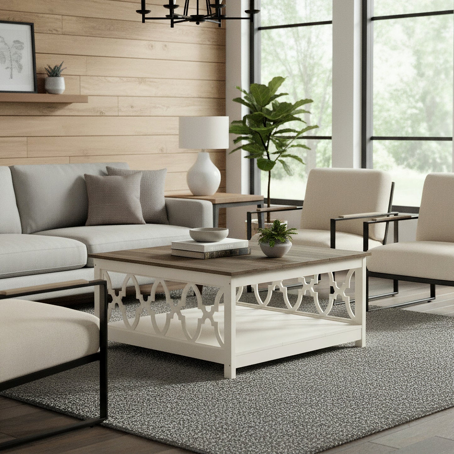 Galano Square Coffee Table with Open Cubby Storage 34.8" W × 34.9" D × 17.1" H