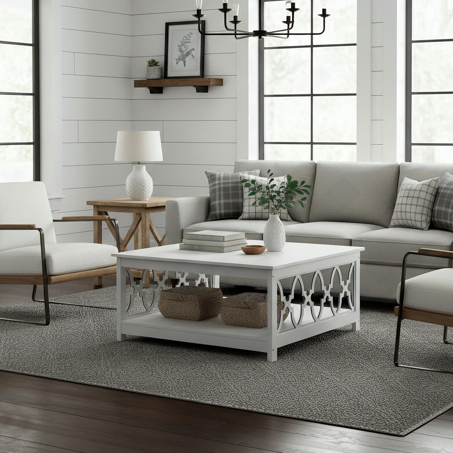 Galano Square Coffee Table with Open Cubby Storage 34.8" W × 34.9" D × 17.1" H