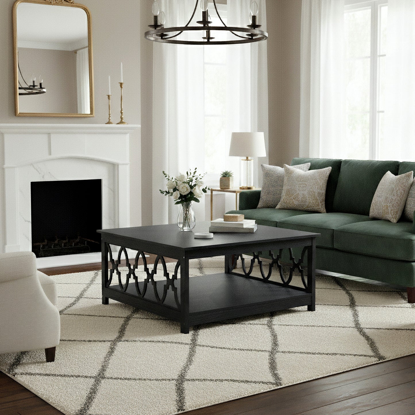 Galano Square Coffee Table with Open Cubby Storage 34.8" W × 34.9" D × 17.1" H