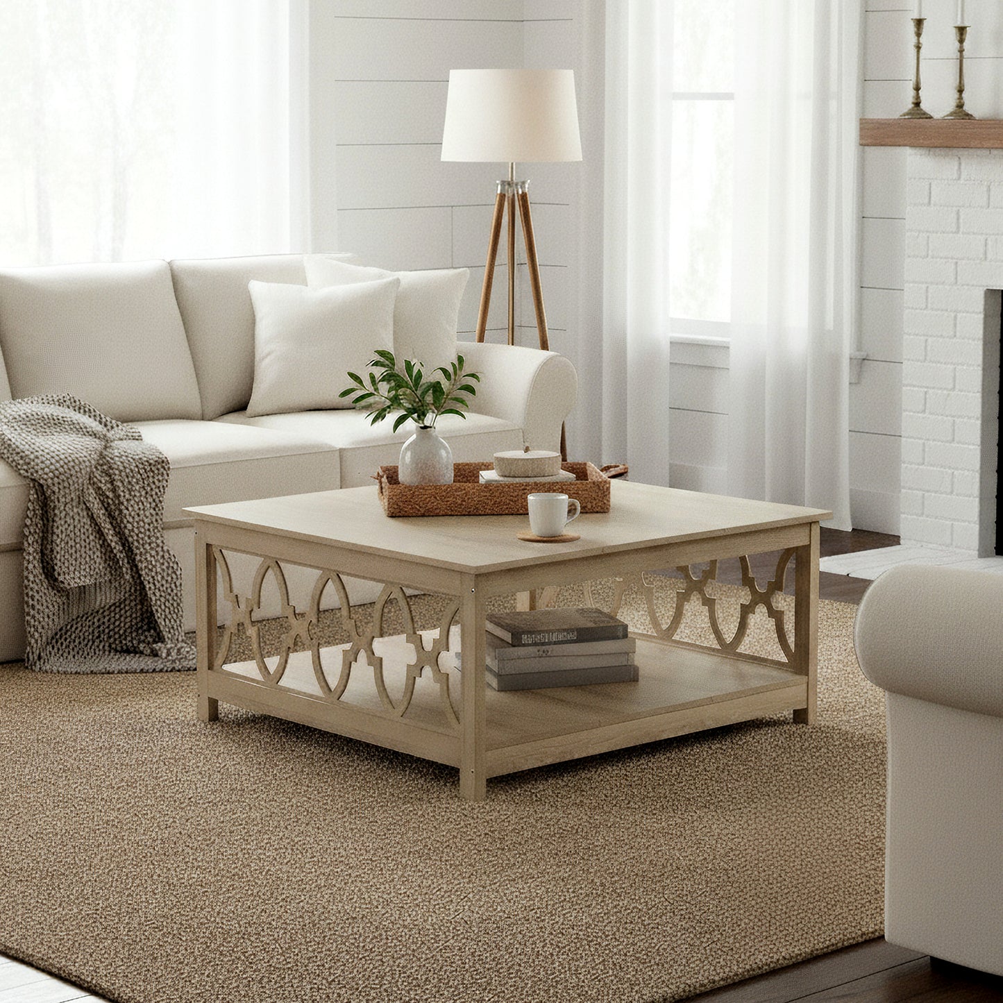 Galano Square Coffee Table with Open Cubby Storage 34.8" W × 34.9" D × 17.1" H