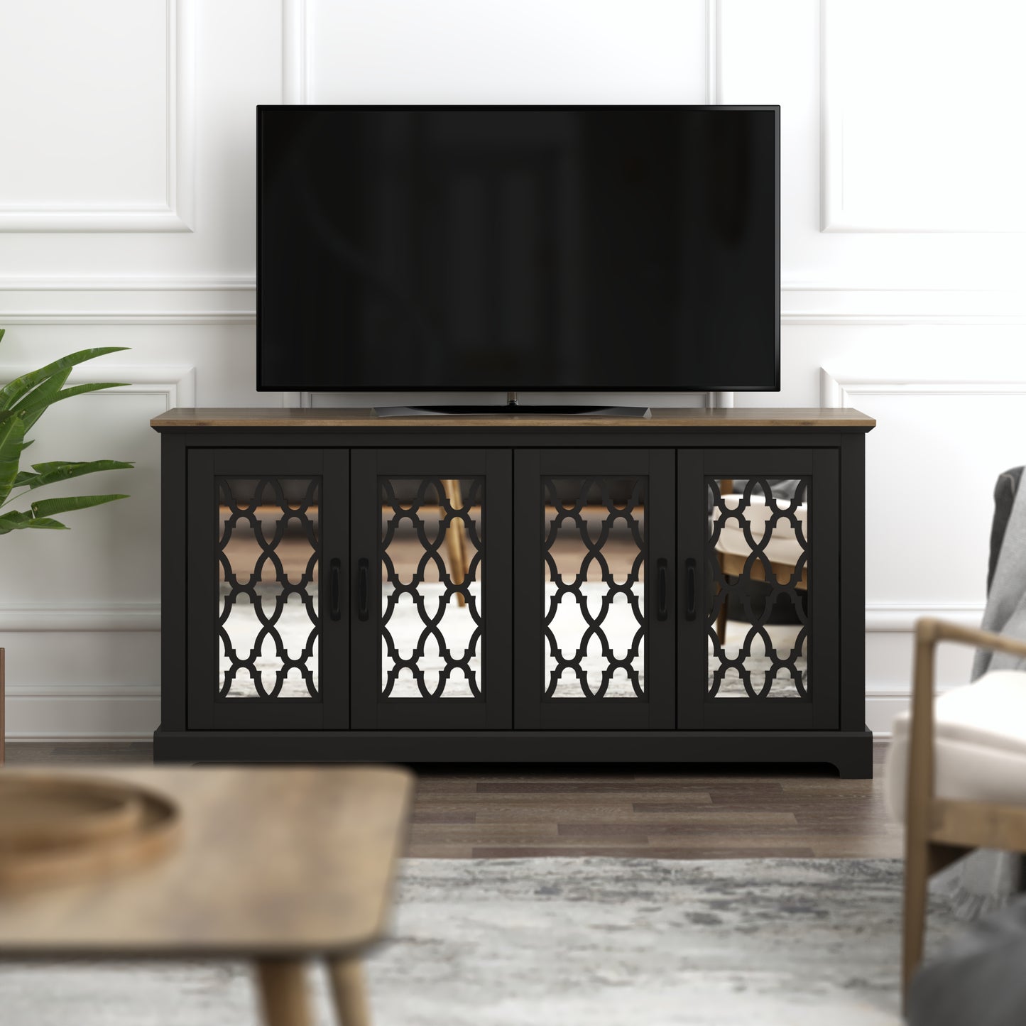 Galano TV Stand with Mirrored Door Storage 68.2" W × 17.1" D × 29.3" H
