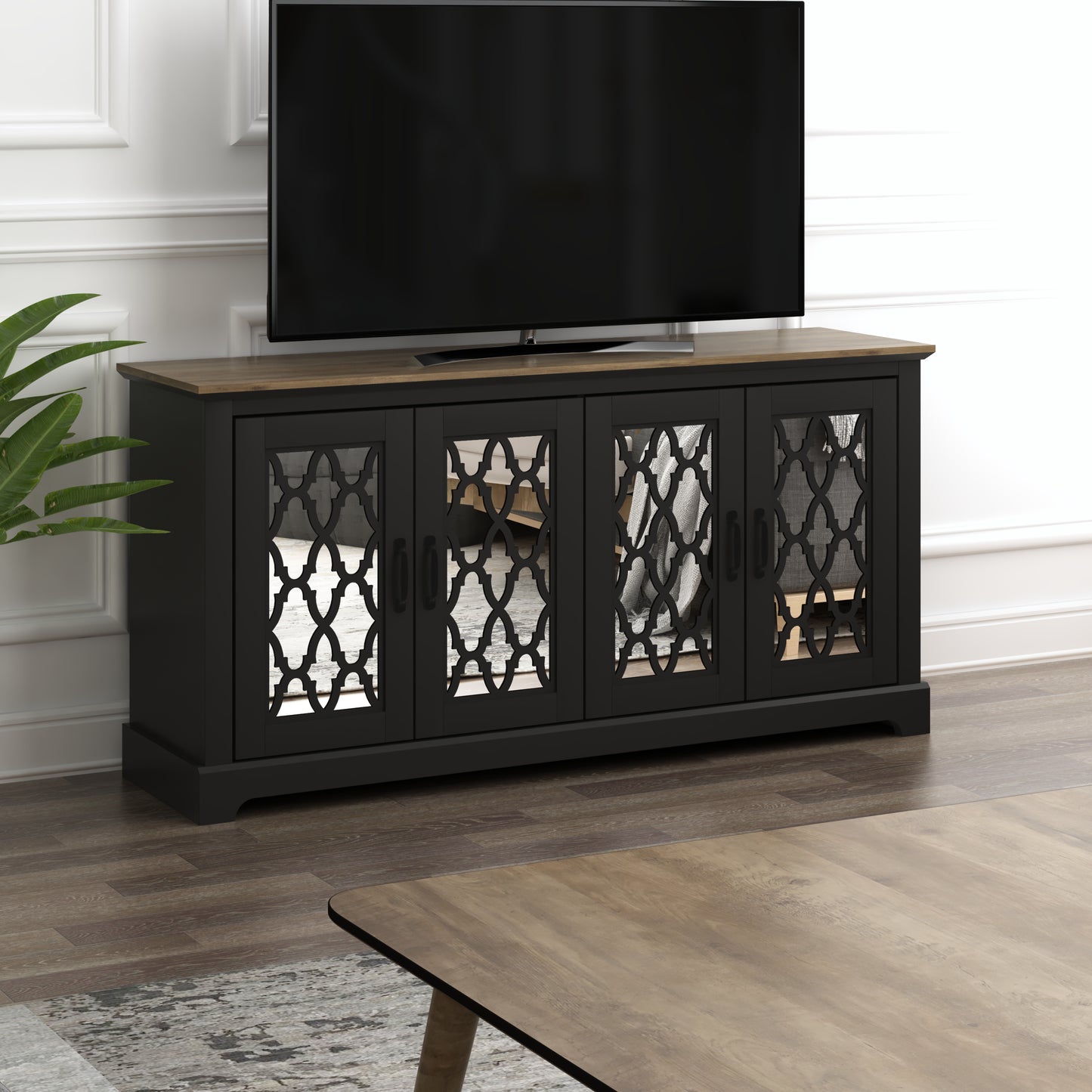 Galano TV Stand with Mirrored Door Storage 68.2" W × 17.1" D × 29.3" H