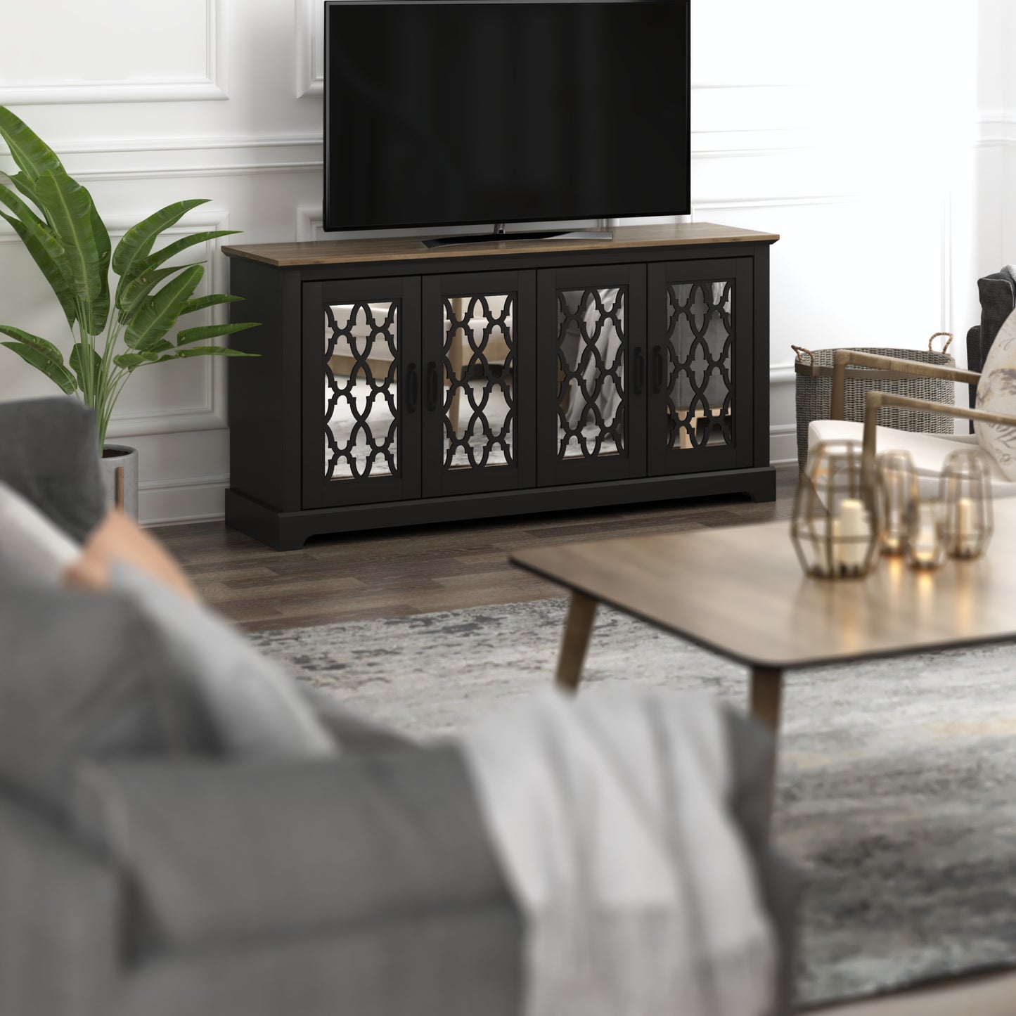 Galano TV Stand with Mirrored Door Storage 68.2" W × 17.1" D × 29.3" H