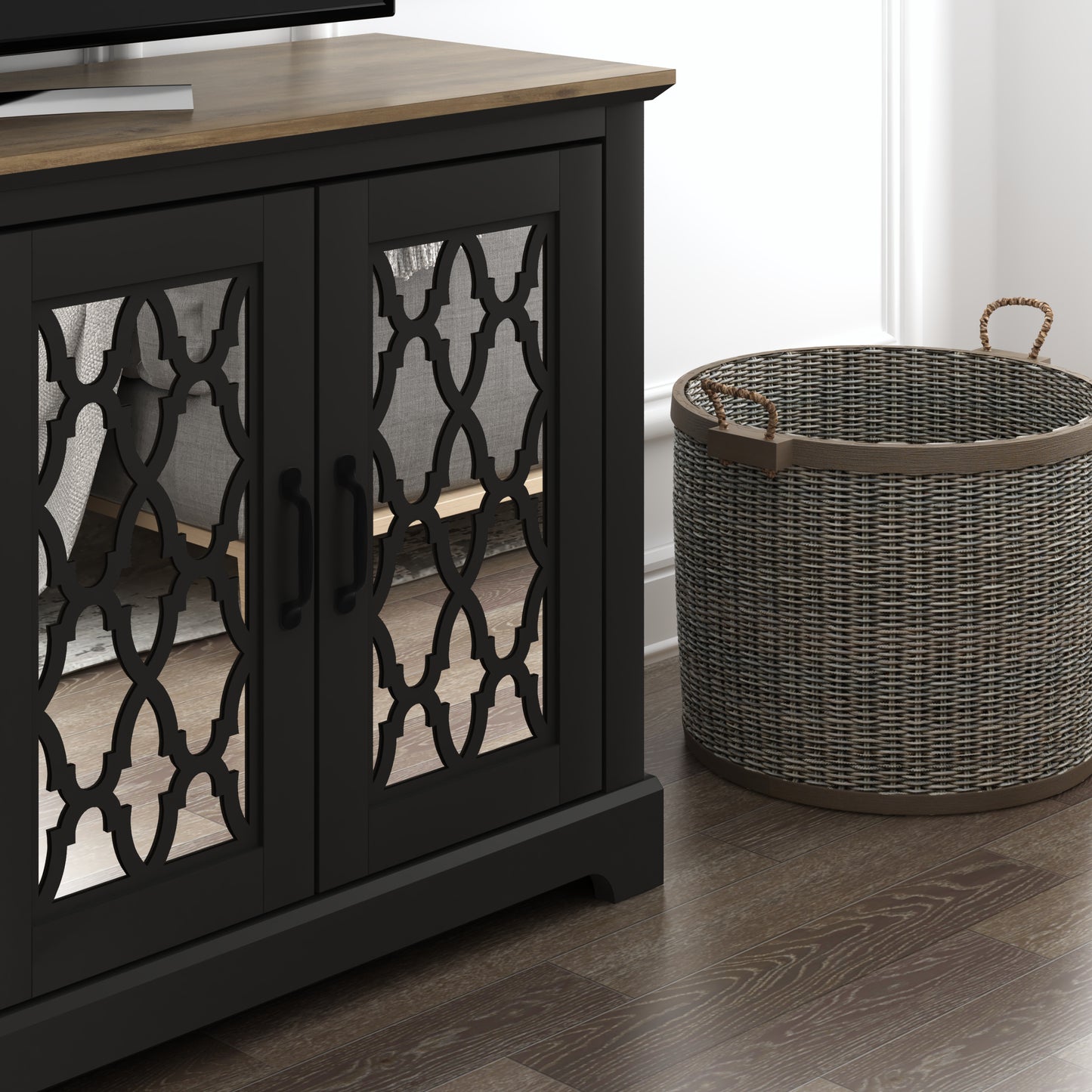 Galano TV Stand with Mirrored Door Storage 68.2" W × 17.1" D × 29.3" H