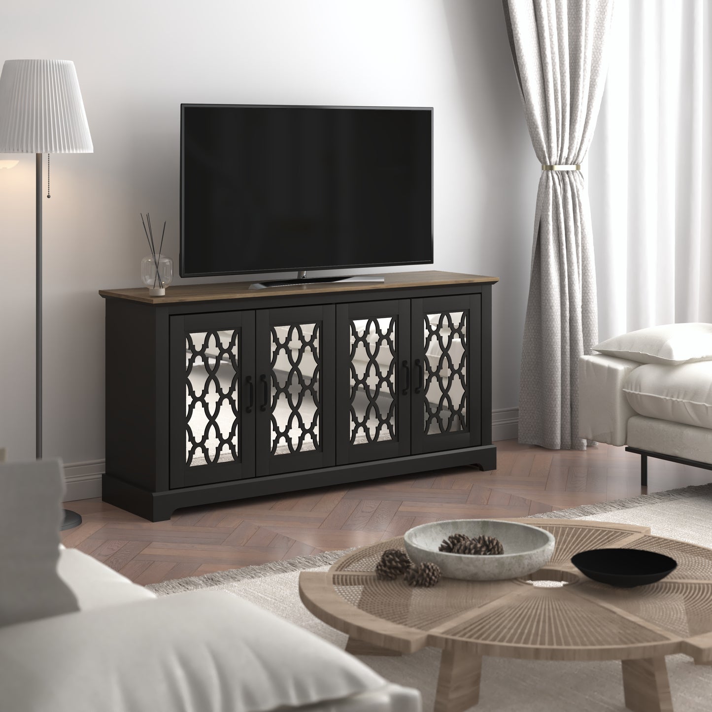 Galano TV Stand with Mirrored Door Storage 68.2" W × 17.1" D × 29.3" H