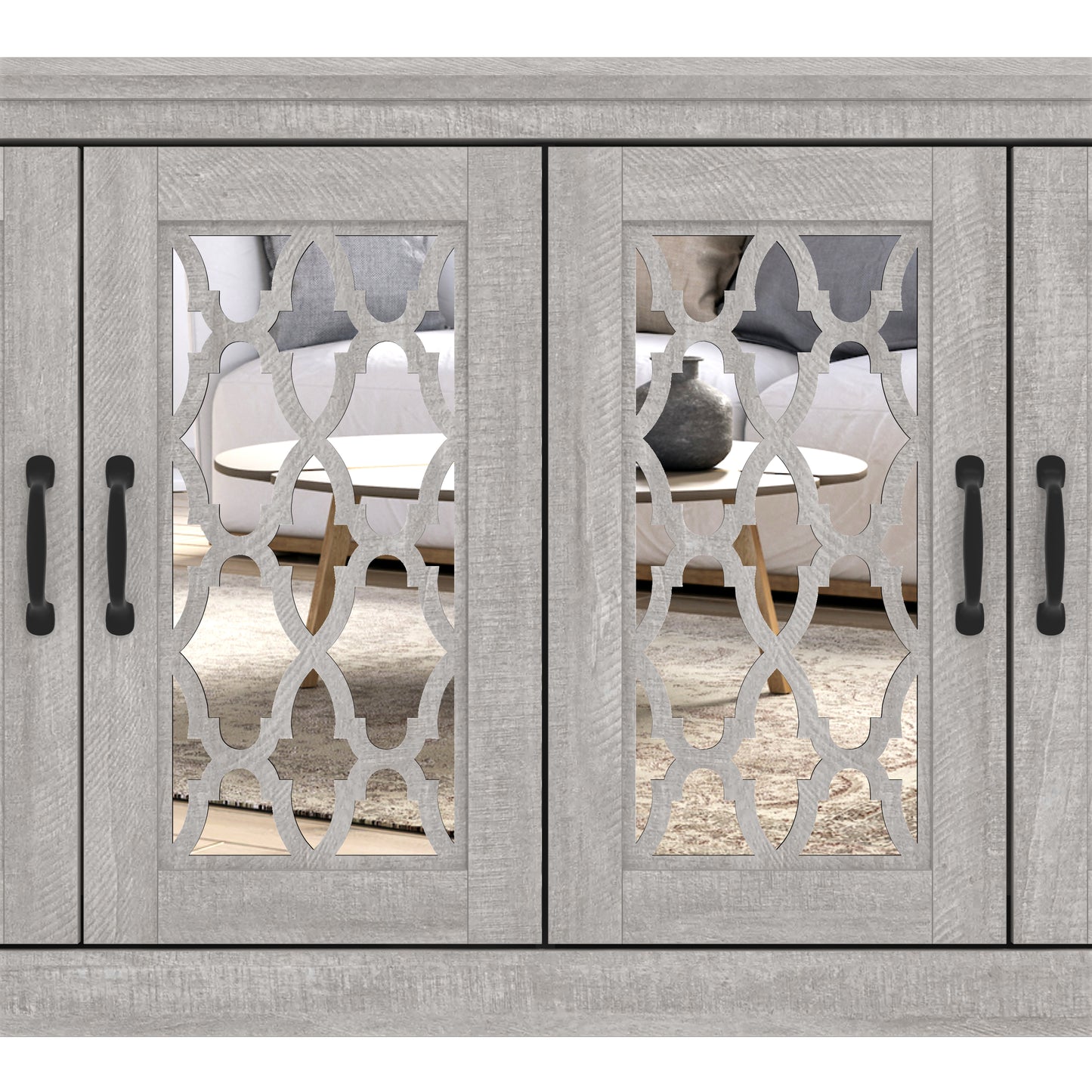 Galano TV Stand with Mirrored Door Storage 68.2" W × 17.1" D × 29.3" H