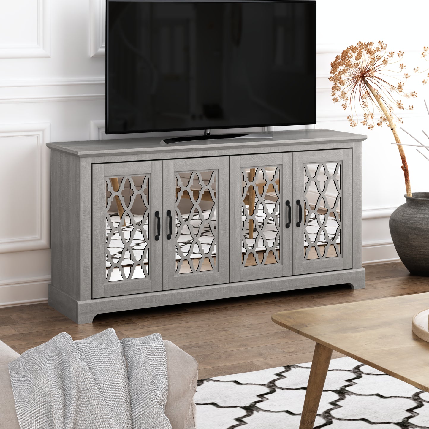 Galano TV Stand with Mirrored Door Storage 68.2" W × 17.1" D × 29.3" H