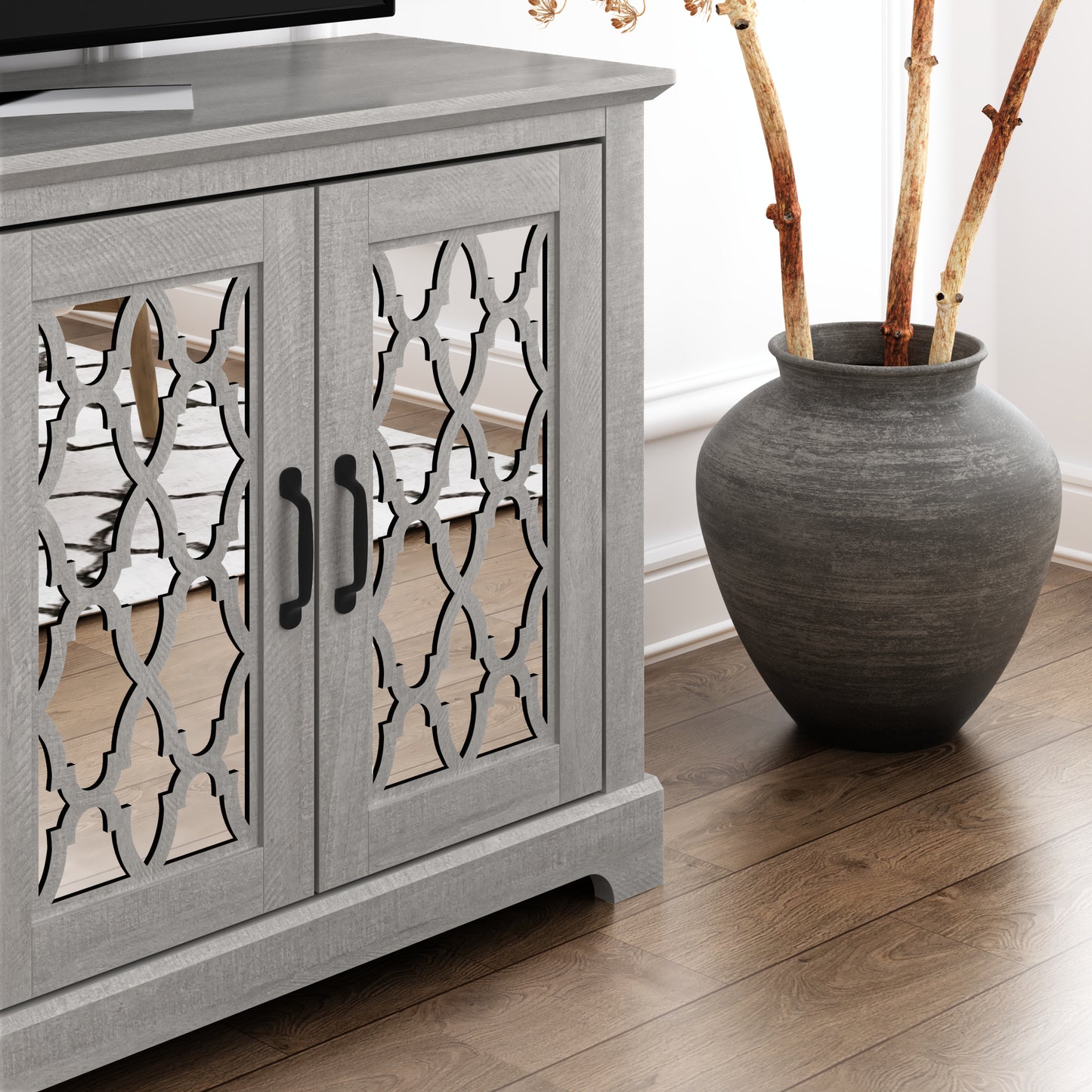 Galano TV Stand with Mirrored Door Storage 68.2" W × 17.1" D × 29.3" H