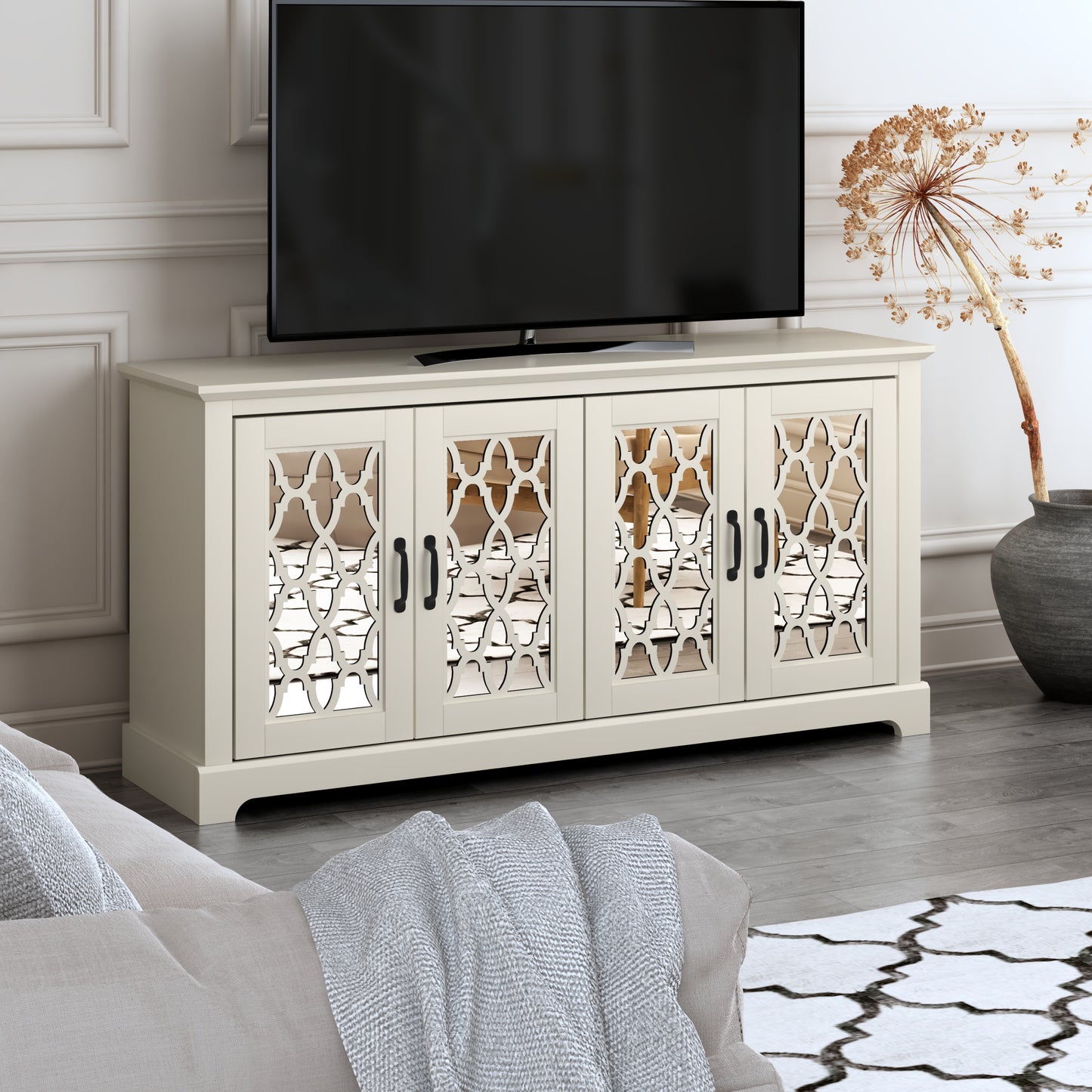 Galano TV Stand with Mirrored Door Storage 68.2" W × 17.1" D × 29.3" H