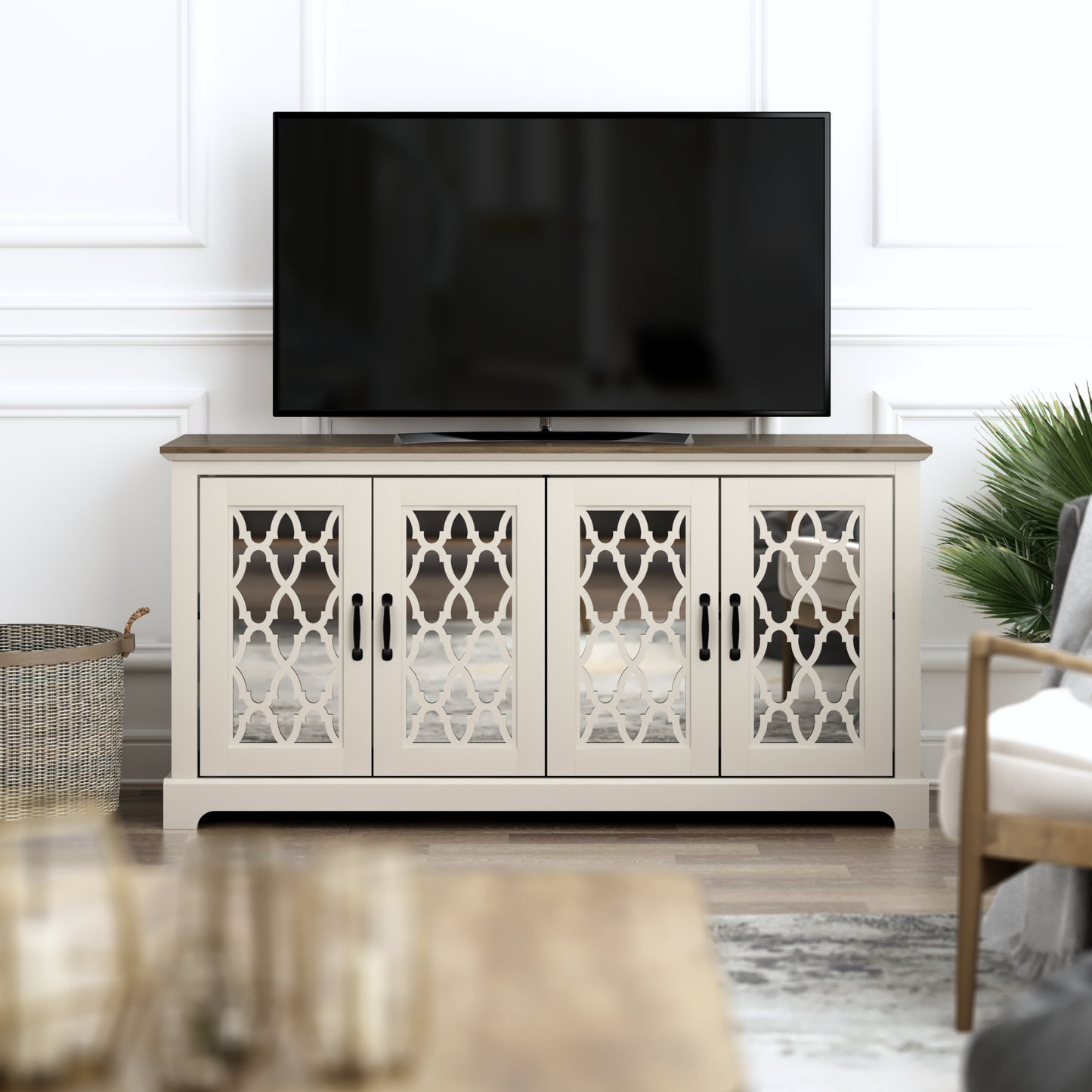 Galano TV Stand with Mirrored Door Storage 68.2" W × 17.1" D × 29.3" H