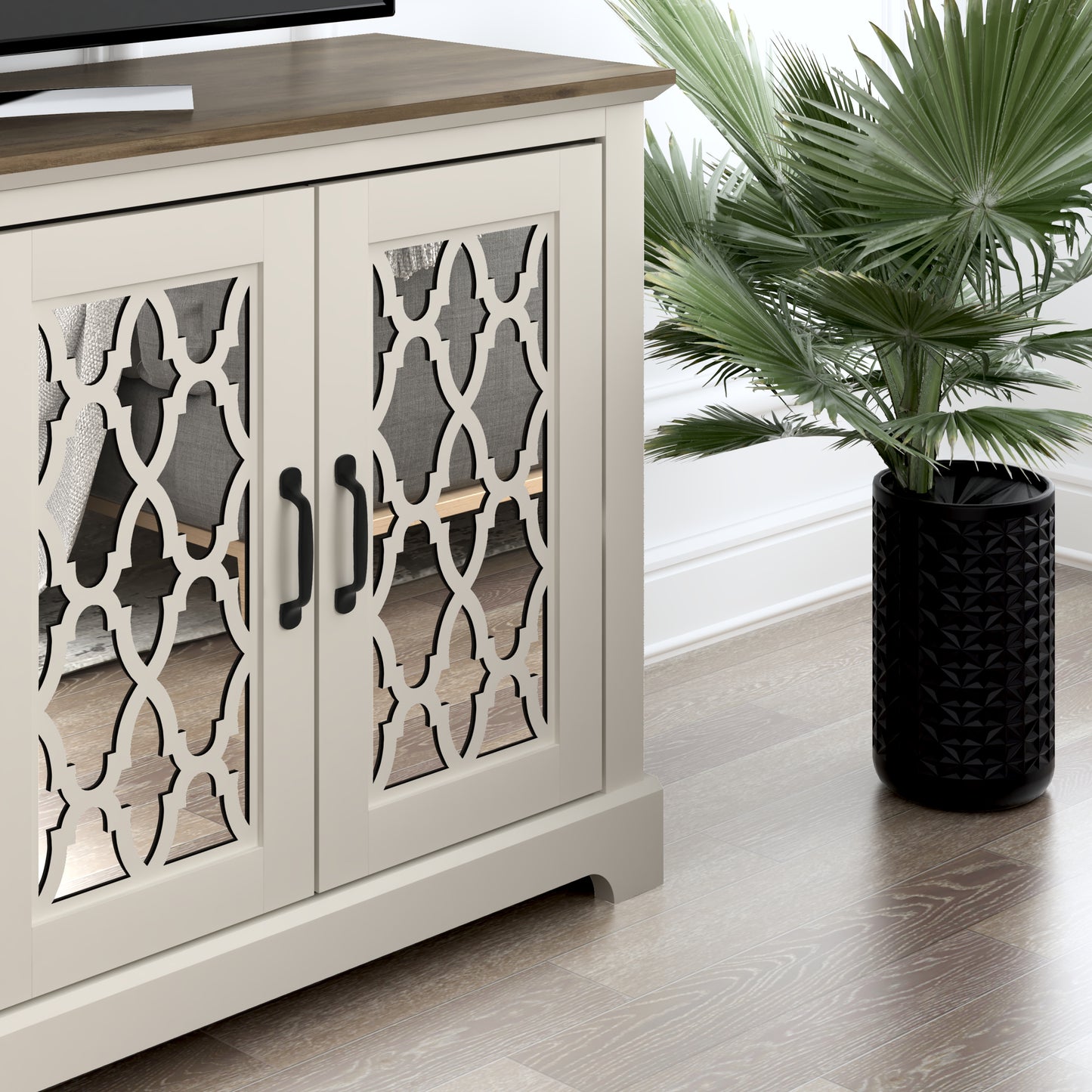 GALANO TV Stand with Mirrored Door Storage 59.6" W × 15.7" D × 29.3" H