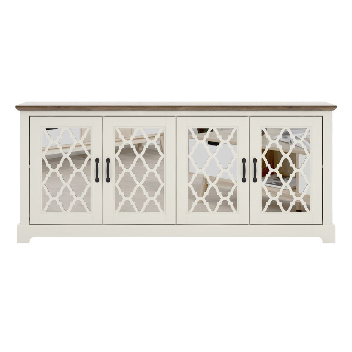 Galano TV Stand Media Console for TVs up to 65" with Mirrored Cabinet Doors and Adjustable Shelves