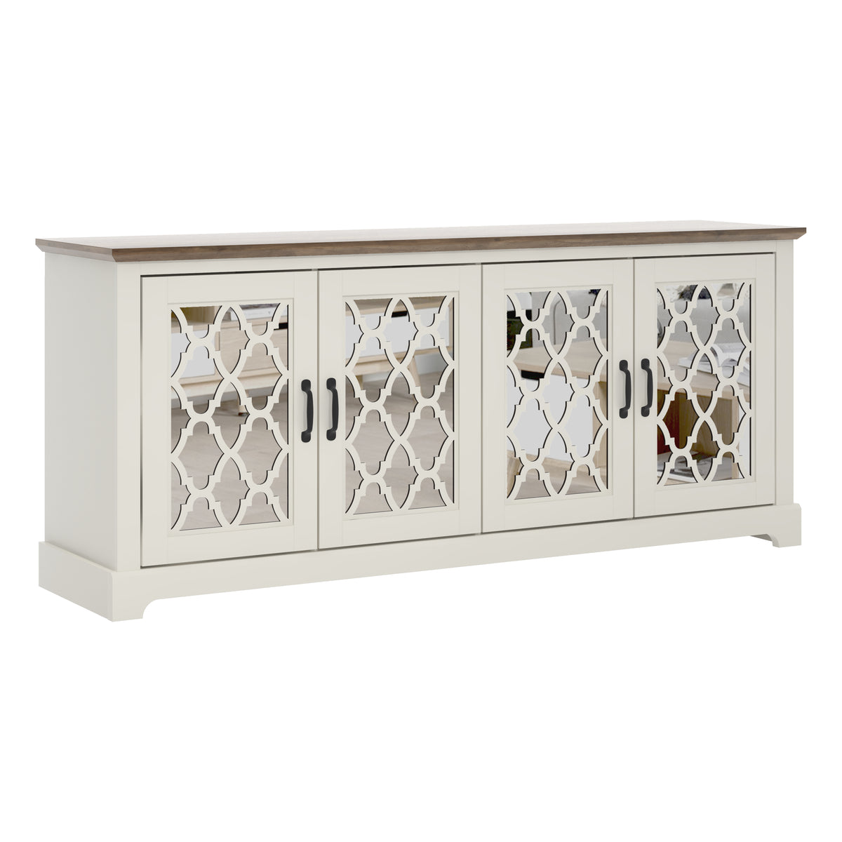 Galano TV Stand Media Console for TVs up to 65" with Mirrored Cabinet Doors and Adjustable Shelves
