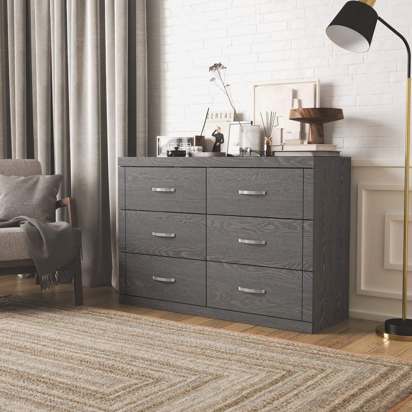Galano 6-Drawer Double Dresser with Interlock Safety 46.5" W × 16.1" D × 31.0" H
