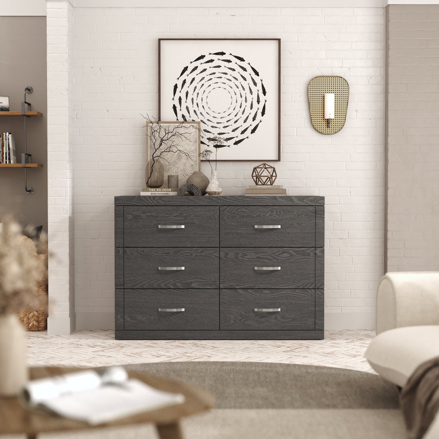 Galano 6-Drawer Double Dresser with Interlock Safety 46.5" W × 16.1" D × 31.0" H