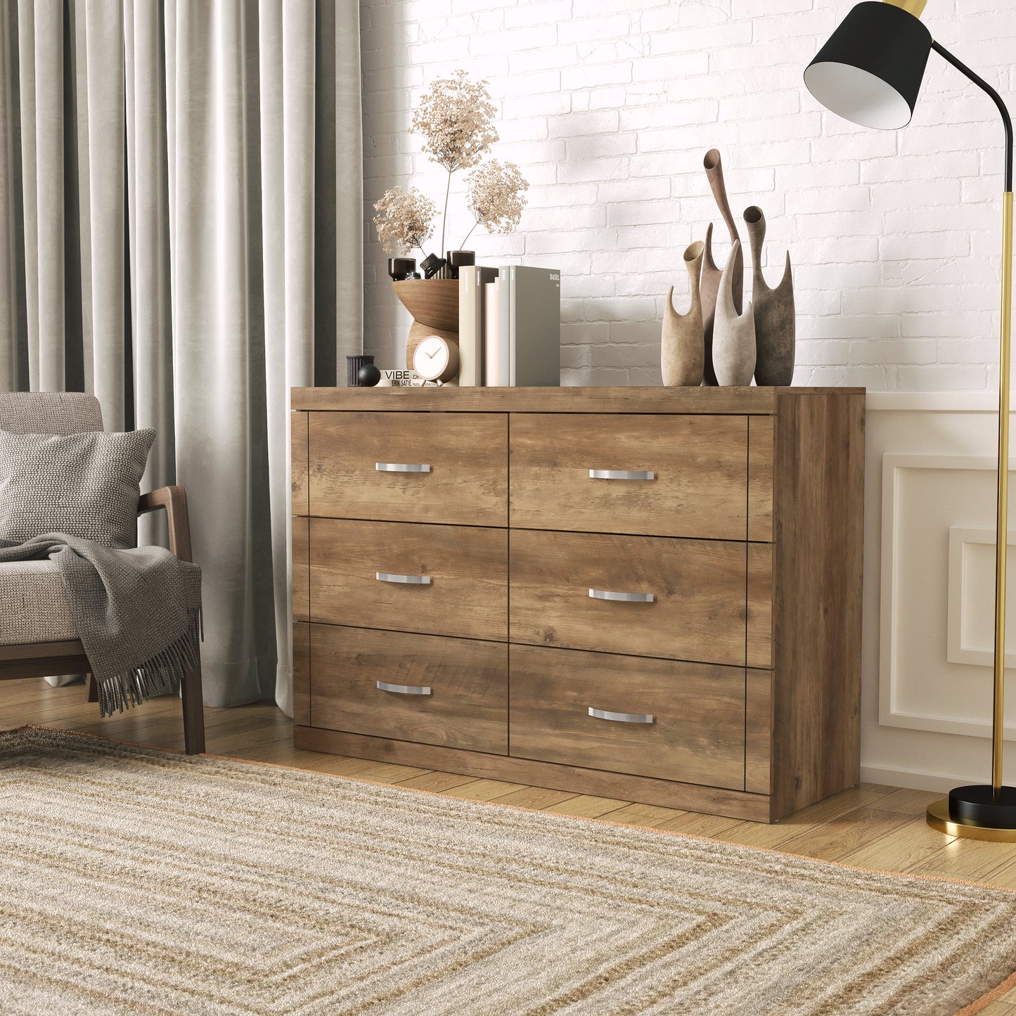 Galano 6-Drawer Double Dresser with Interlock Safety 46.5" W × 16.1" D × 31.0" H