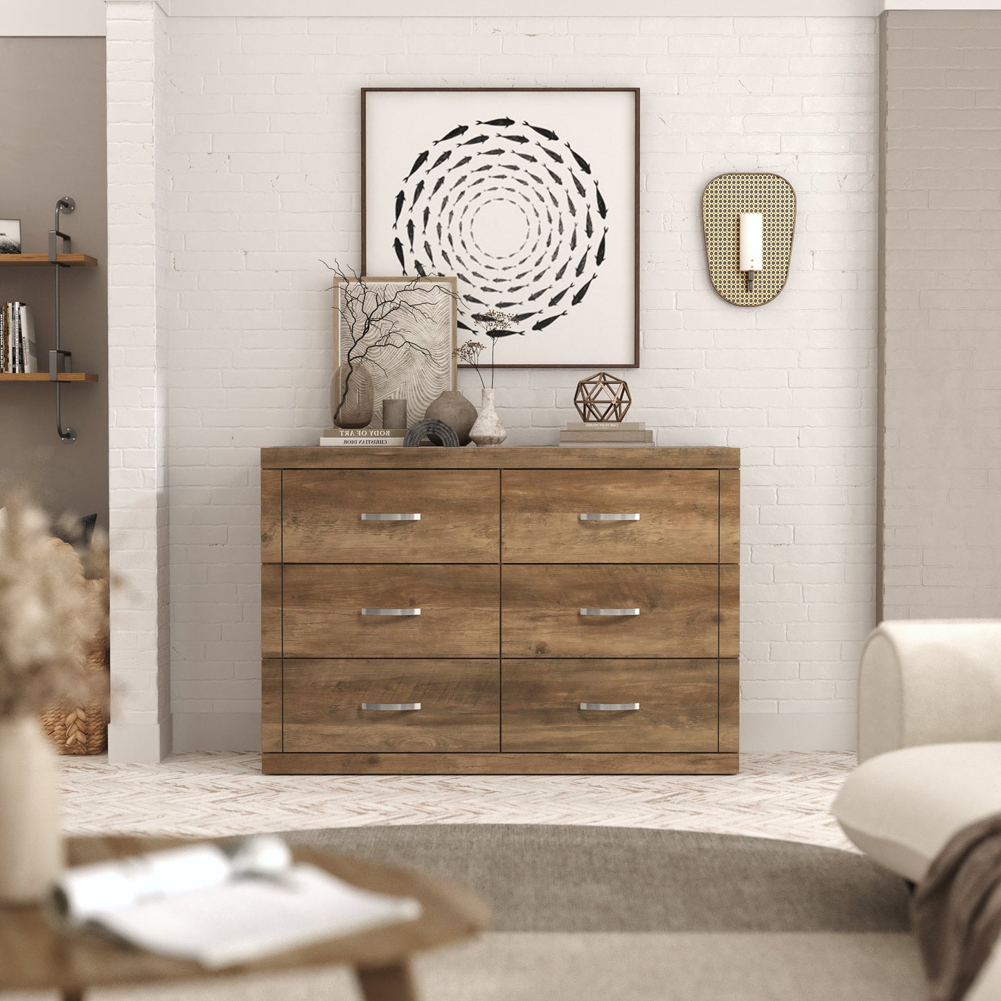 Galano 6-Drawer Double Dresser with Interlock Safety 46.5" W × 16.1" D × 31.0" H